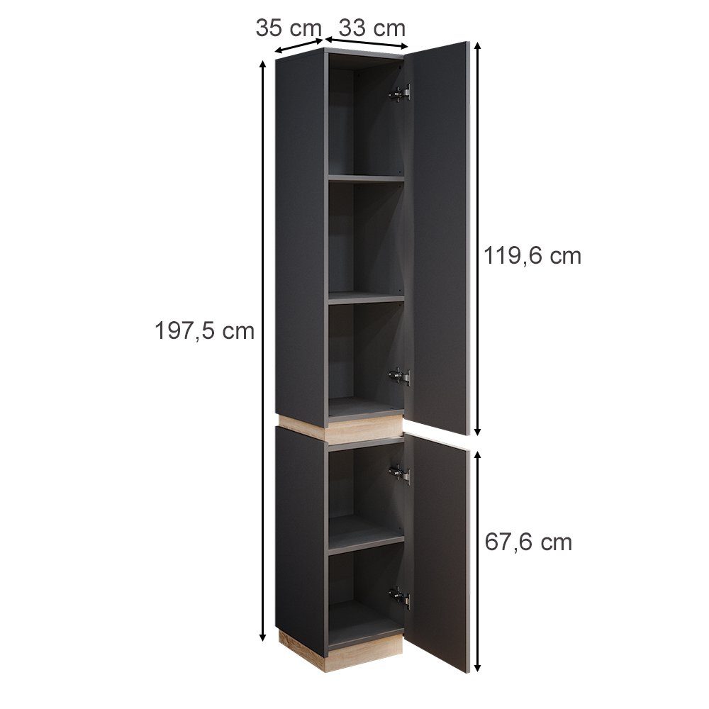 Vicco Hochschrank Gloria, Anthrazit/Sonoma, 33 x 197.5 cm mit 2 Türen (1-St)