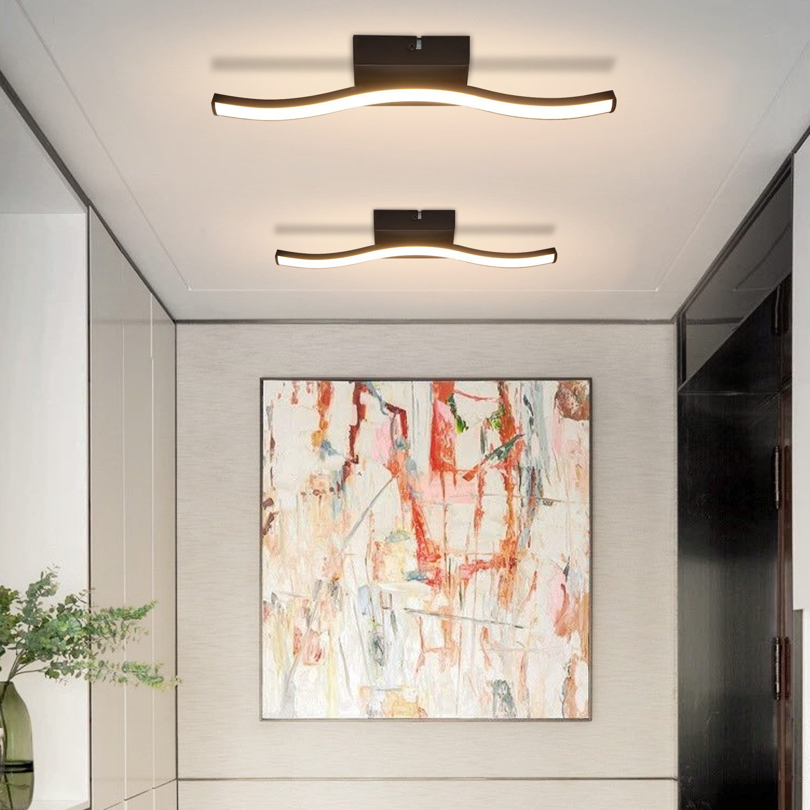 ZMH LED Deckenleuchte Wohnzimmer Schwarz Wellen Design Modern Deckenlampe 3 günstig online kaufen