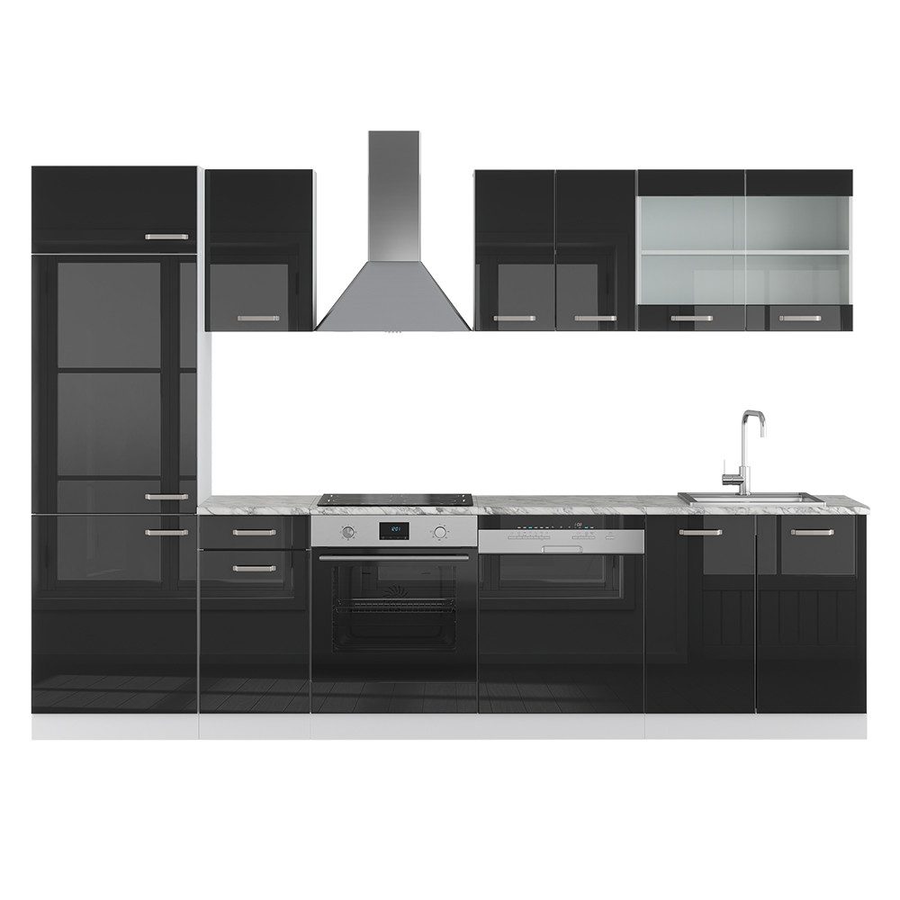 Vicco Küchenzeile R-Line, Schwarz Hochglanz/Weiß, 300 günstig online kaufen