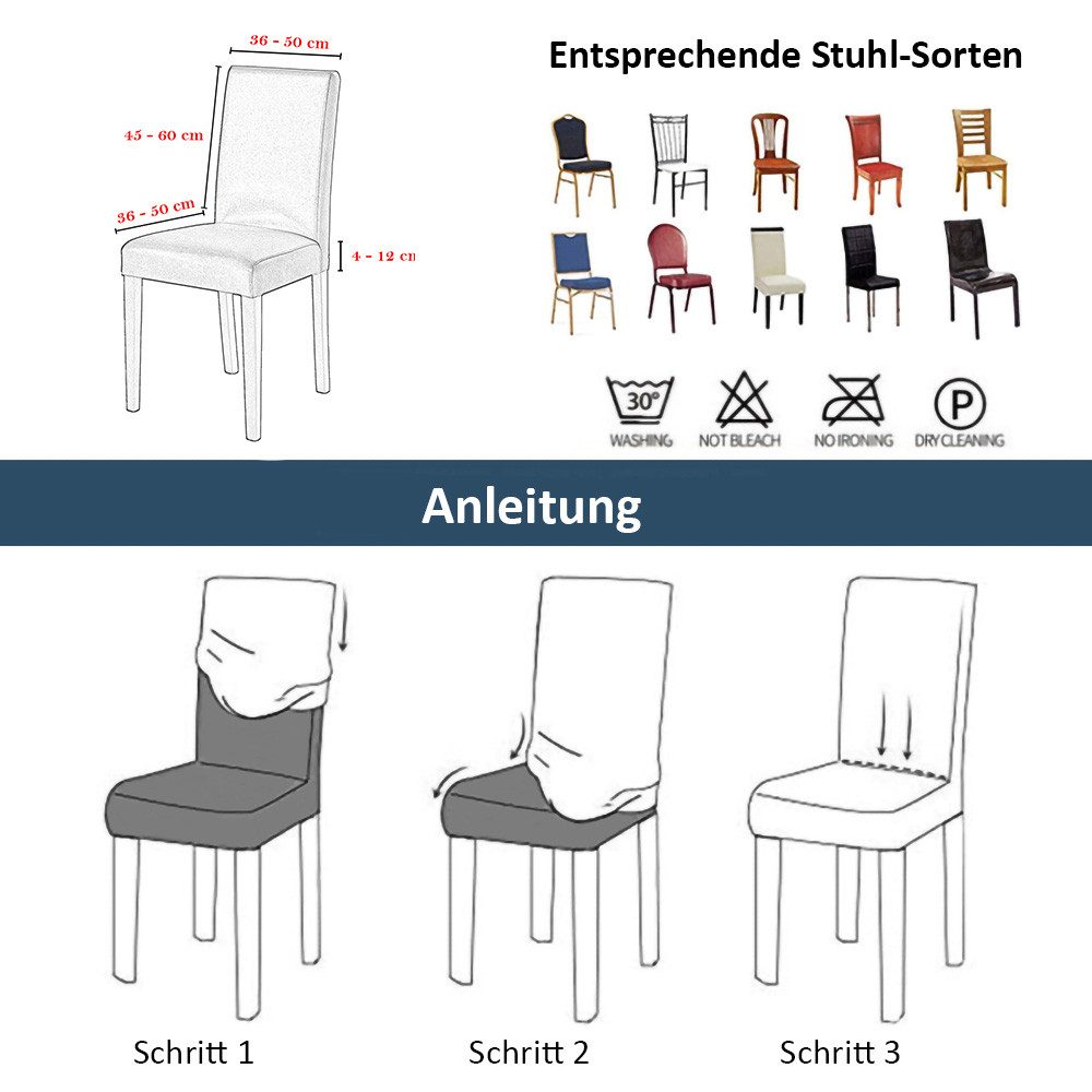 Vivi Idee Stuhlbezug Stuhlhussen 4/6er Set Spannbezug für Esszimmerstühle Schwingstuhl, Elastische Waschbar Hochzeit Büro Partys Deko