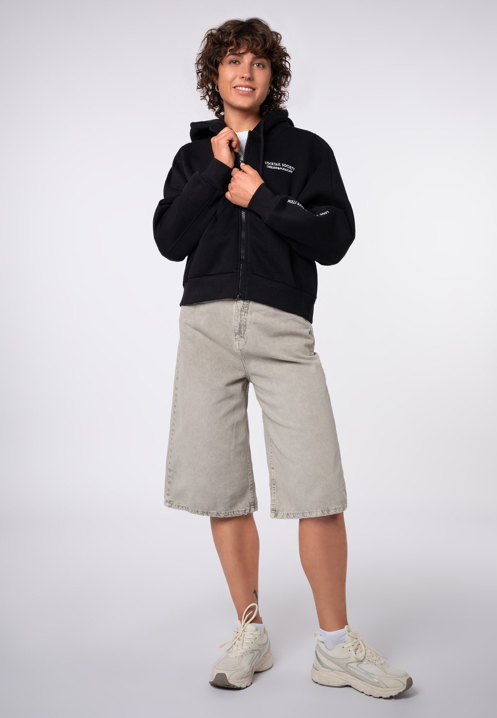 SUBLEVEL Kapuzensweatjacke Oversize Sweatjacke mit Kapuze Oversize Hoodie, Kapuzenpullover, Zipperjacke mit Kapuze, Miniprint