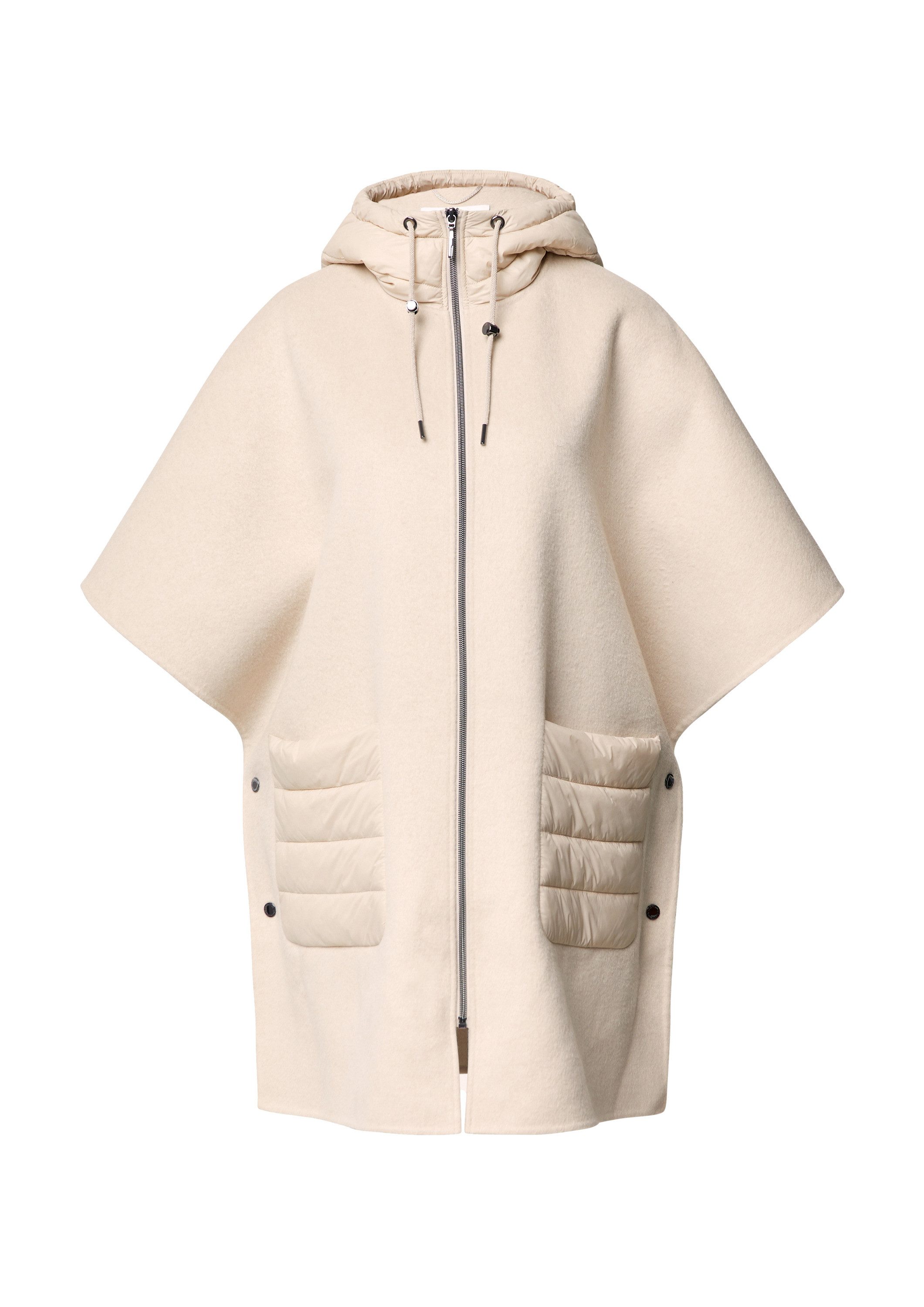 comma Poncho Outdoor-Umhang Woll-Cape mit wattierter Kapuze und aufgesetzte günstig online kaufen