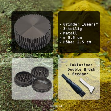 Coumo Kräutermühle Grinder Crusher Gewürzmühle Set GEARS Zahnrad Design, ⌀ 5,5 cm, Metall