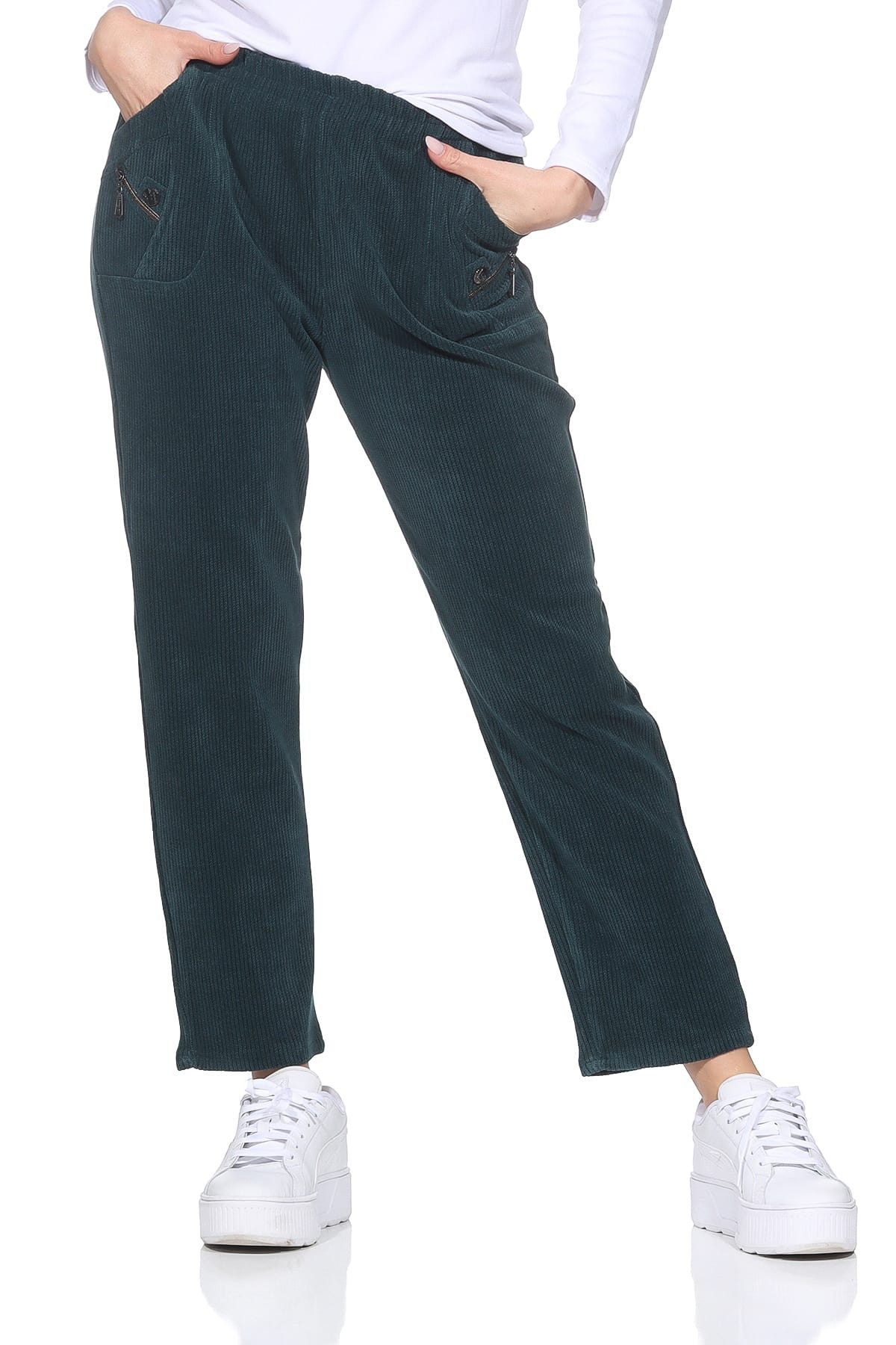 Cherry Berry Cordhose Damen Cordhose Kurzgröße Stoffhose bqueme Schlupfhose Übergangshose Kurzgröße, elastischer Bund, Unifarben