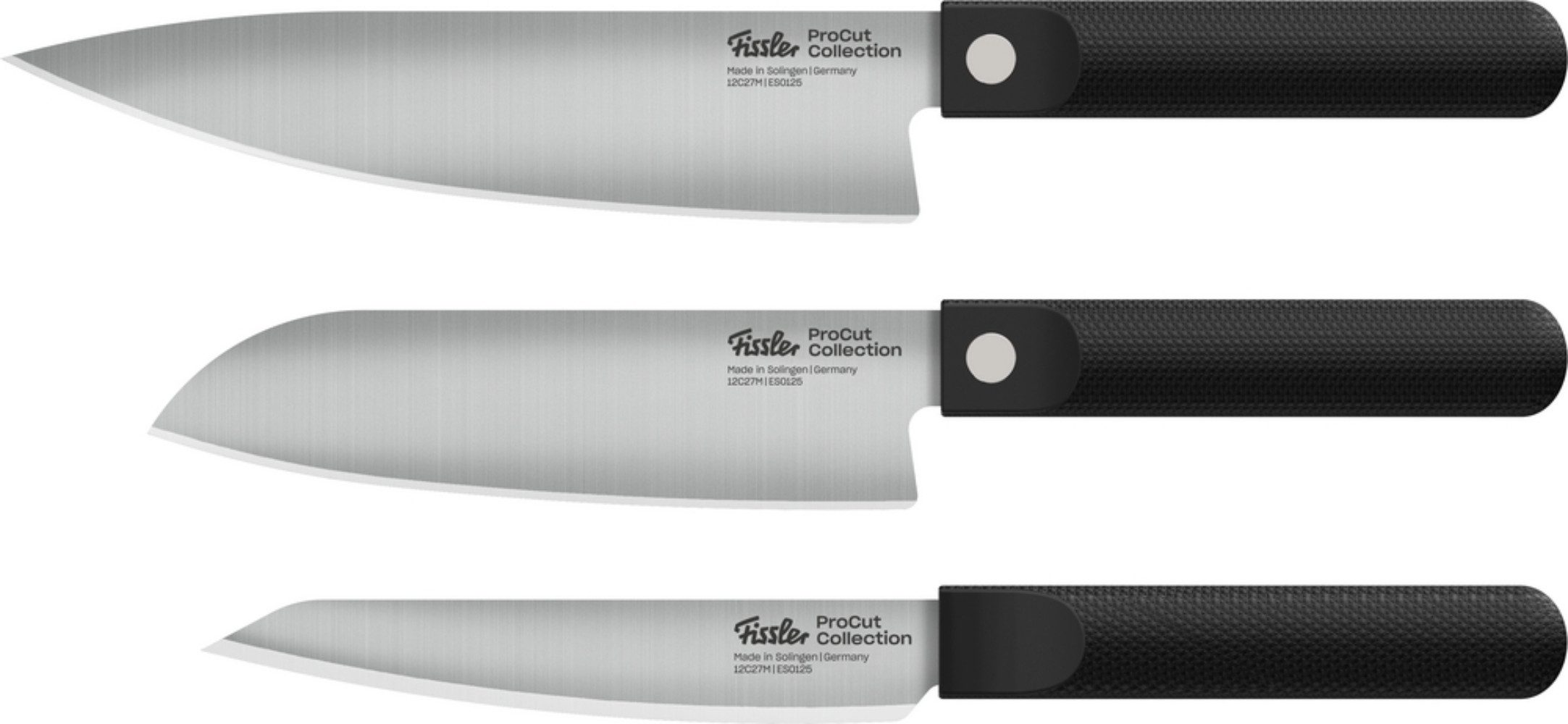 Fissler Messer-Set ProcCut Collection (Set, 3-tlg., Santokumesser, 3-teilig, Kochmesser, Universalmesser), Made in Germany, handgeschliffen, 12C27M Spezialmesserstahl