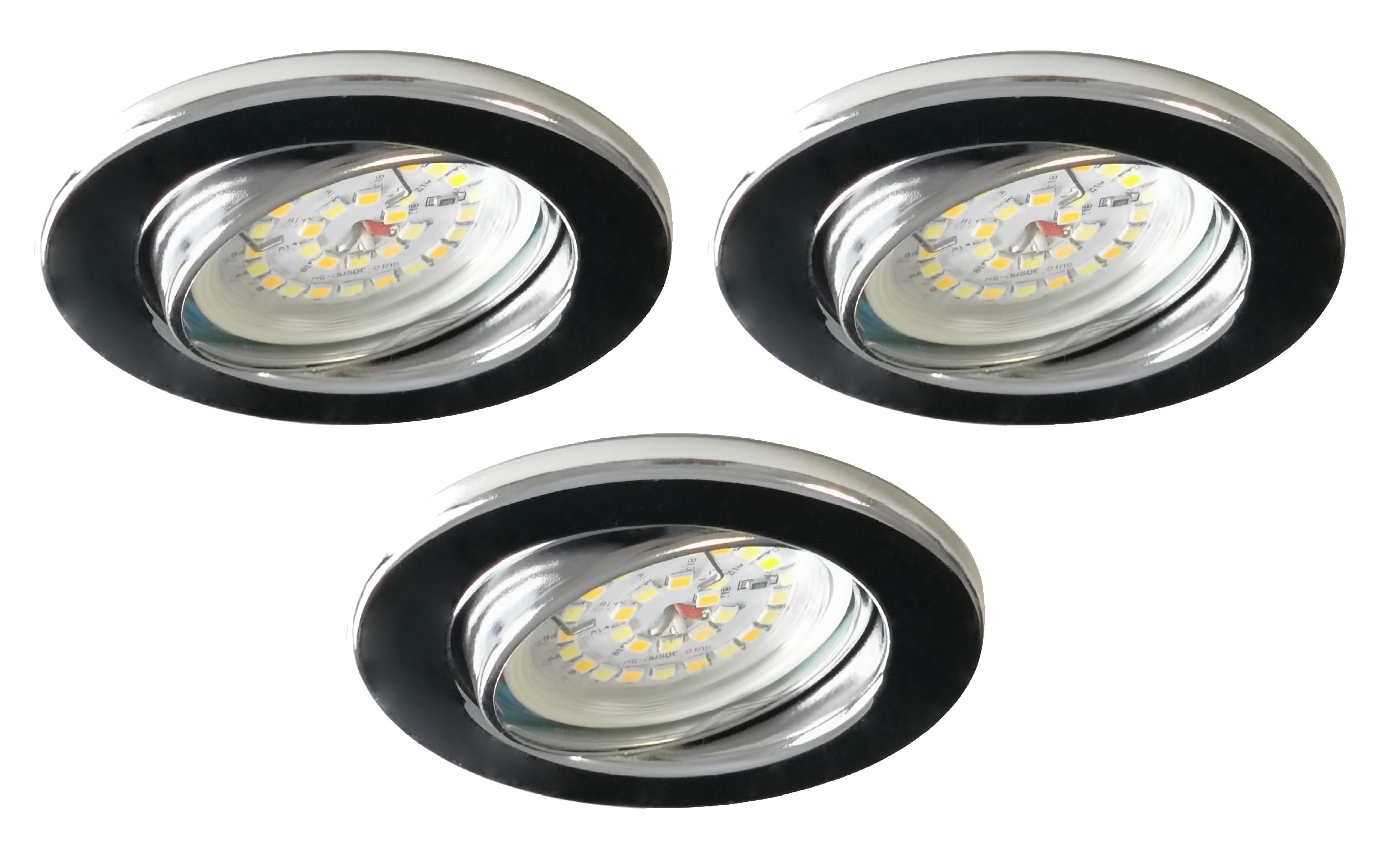 TRANGO LED Einbauleuchte, 3er Set 6729-038M36K LED Einbaustrahler Chrom-Optik inkl. 3x 5 Watt CCT Farbtemperatur Steuerung 2700K-4000K-6500K LED Modul, Einbauspot, Deckenleuchte, Downlight, Deckenlampe