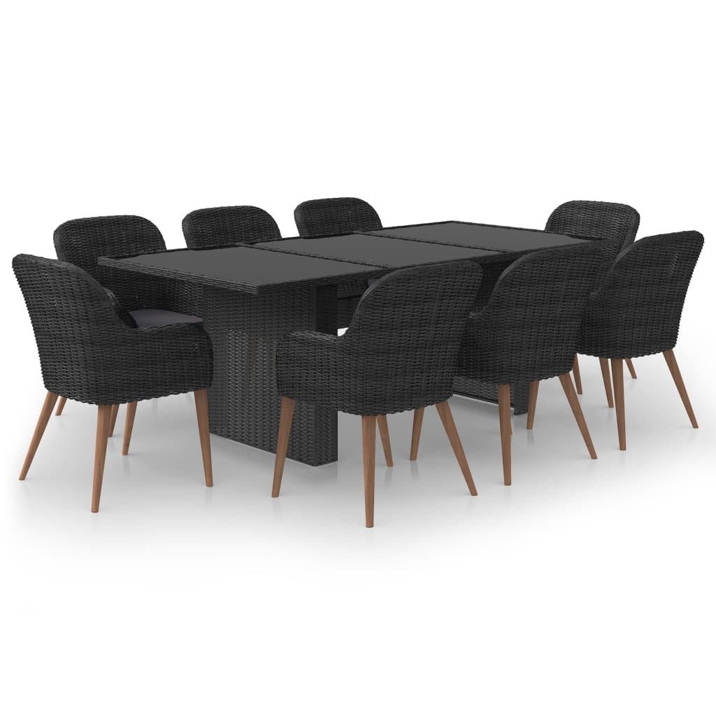 Garten-Essgruppe 9-tlg. Garten-Essgruppe Poly Rattan Schwarz