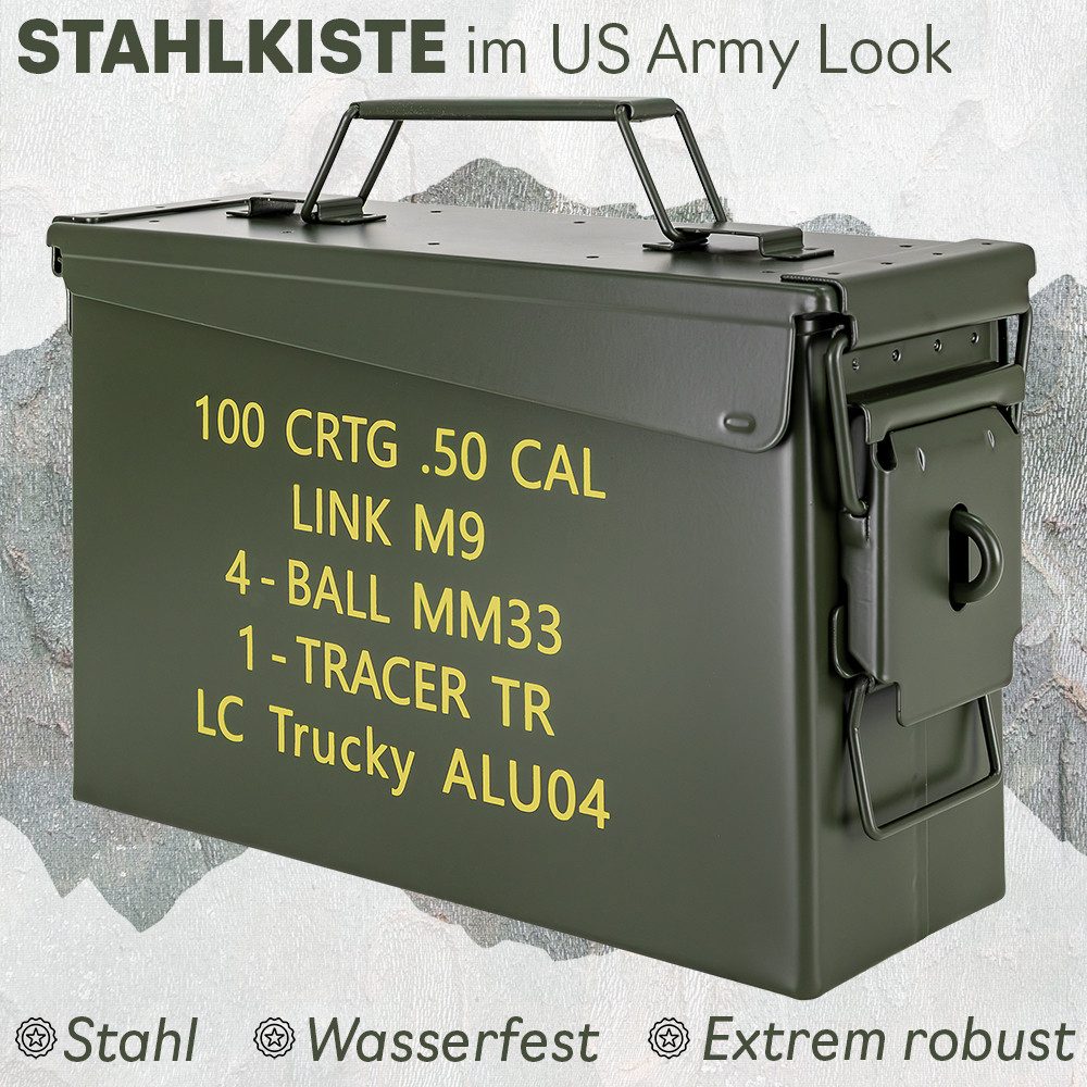 Trucky Aufbewahrungsbox Ammo Box Munitionsbox Box Metallkiste Metallbox Grün Metall – Bild 2 von 5