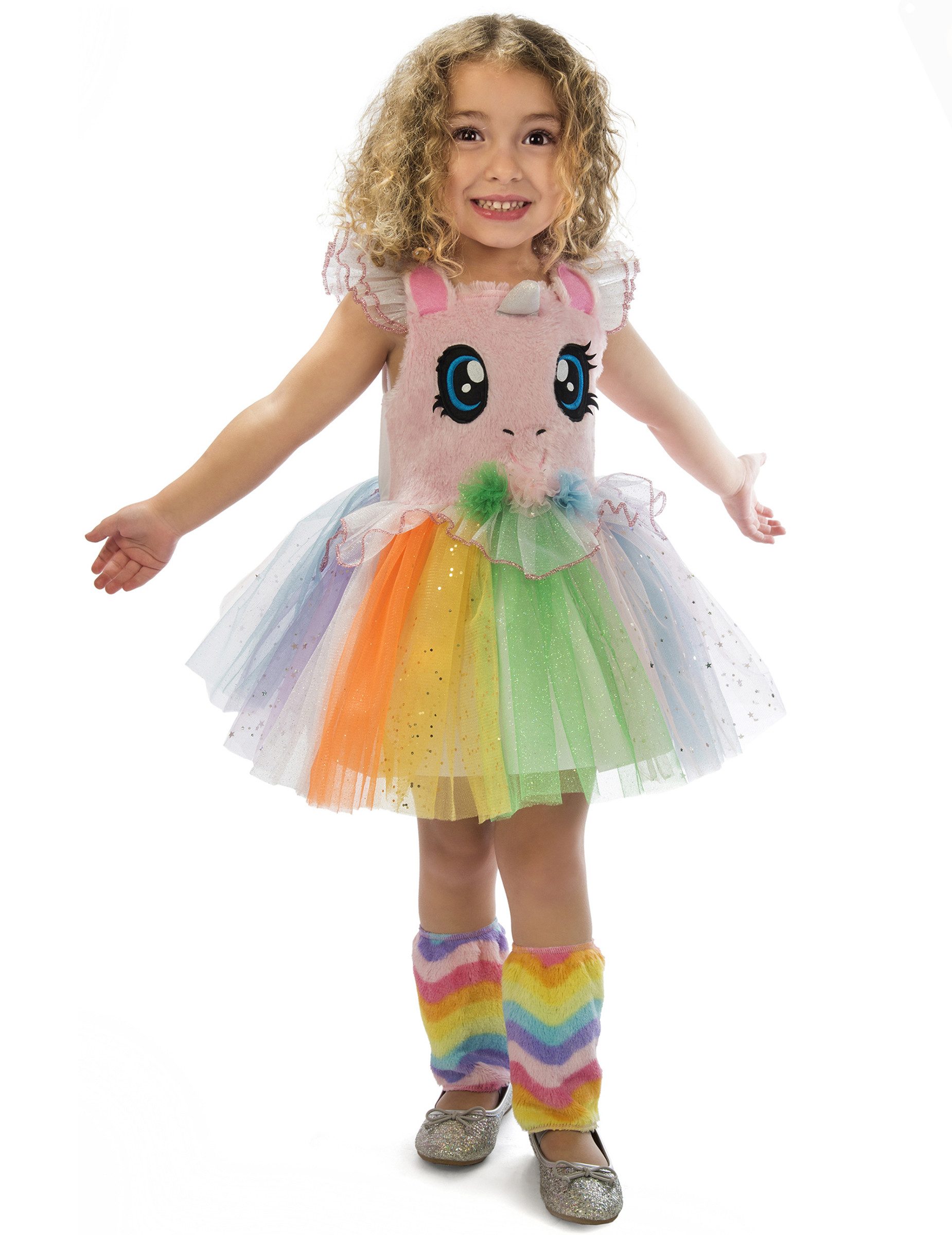 Viving Costumes Kostüm Einhorn-Kostüm für Mädchen Glitzertüll und Plüsch bunt