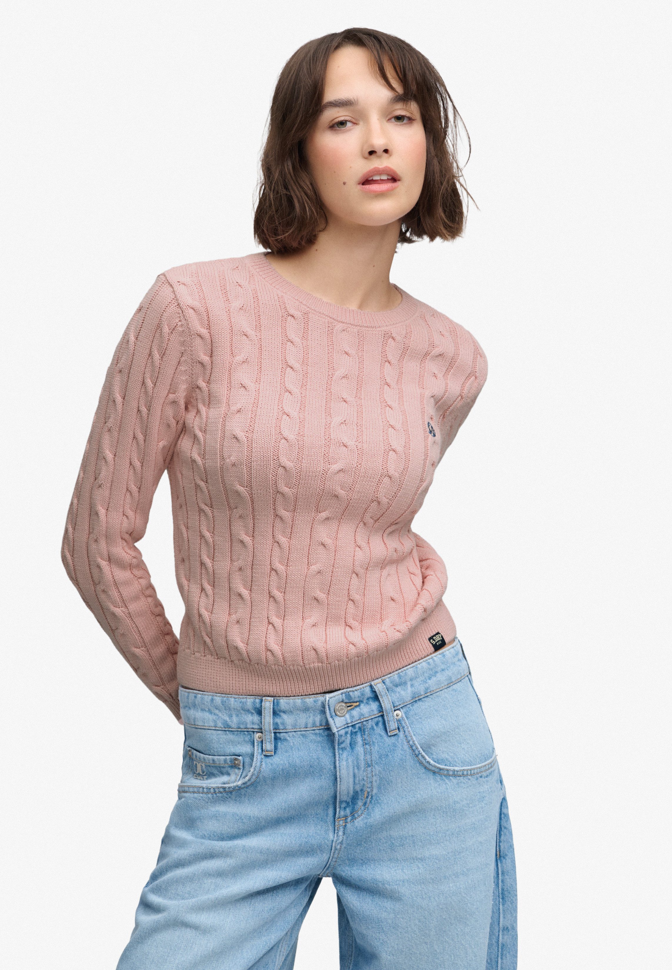 Superdry Strickpullover ESSENTIALS SD&CO CABLE JUMPER Kunstfaser, relaxed fit