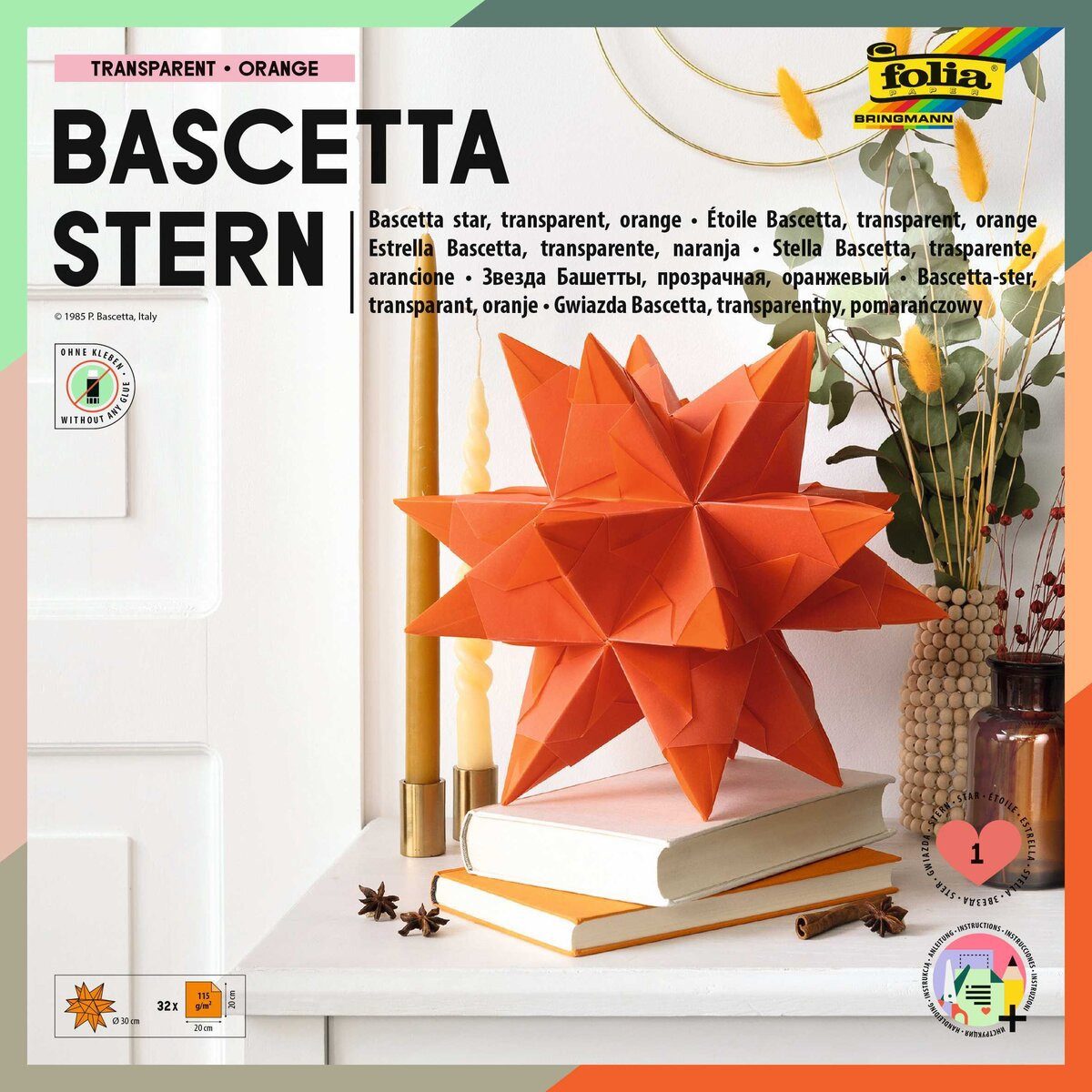 Folia Bastelfilz Bascetta Stern - orange transparent Ø 30 cm.