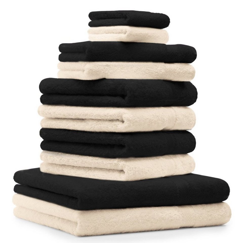 Baumwolle Betz 10-TLG. schwarz, Farbe 100% Handtuch-Set Set und Classic beige Handtuch