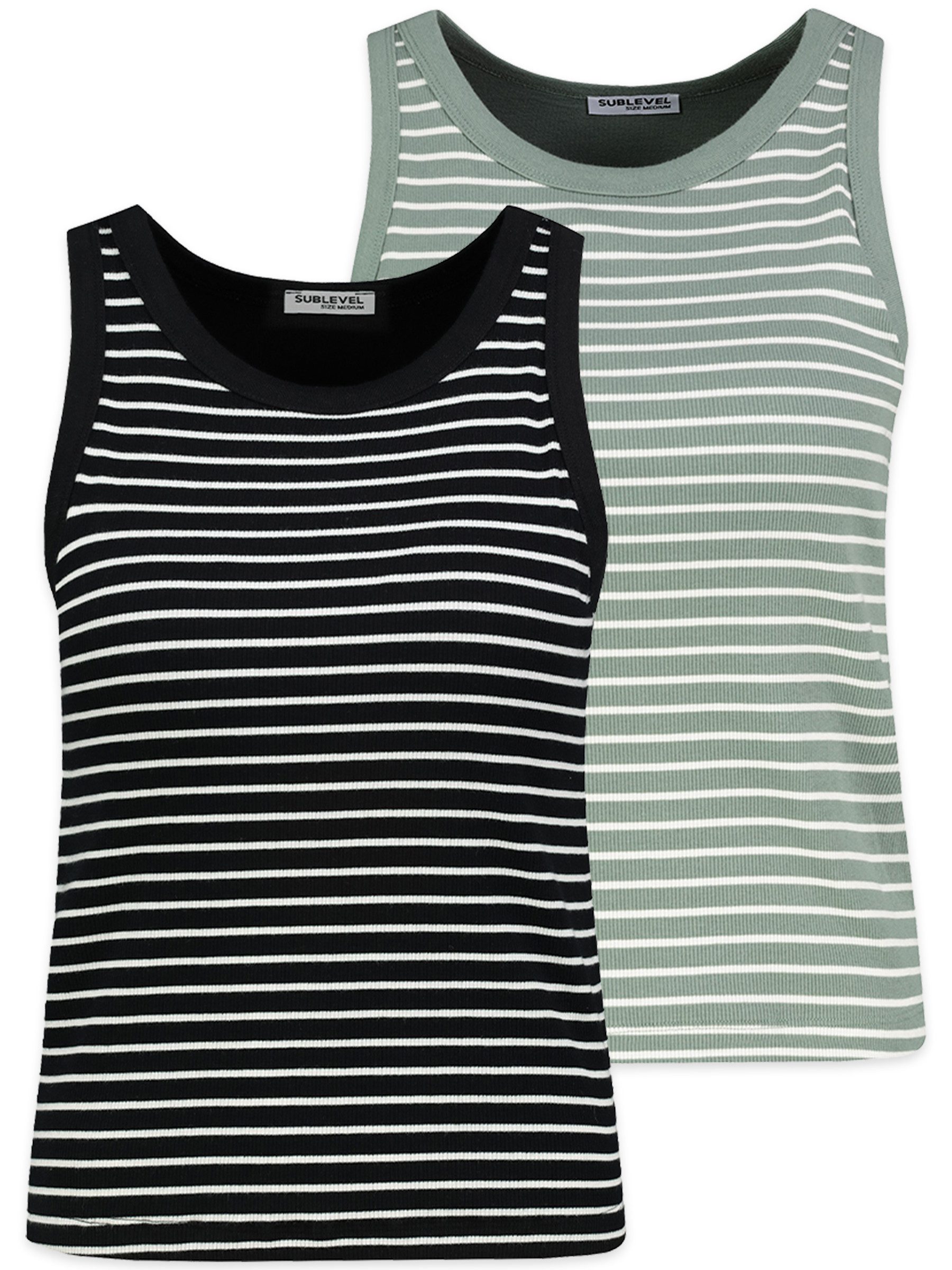 SUBLEVEL Shirttop 2er-Set Streifen Innenliegendes Bustier für Damen (2-tlg) Innenliegende Bustierlage, Nahtarme Abschlüsse, Farbduo