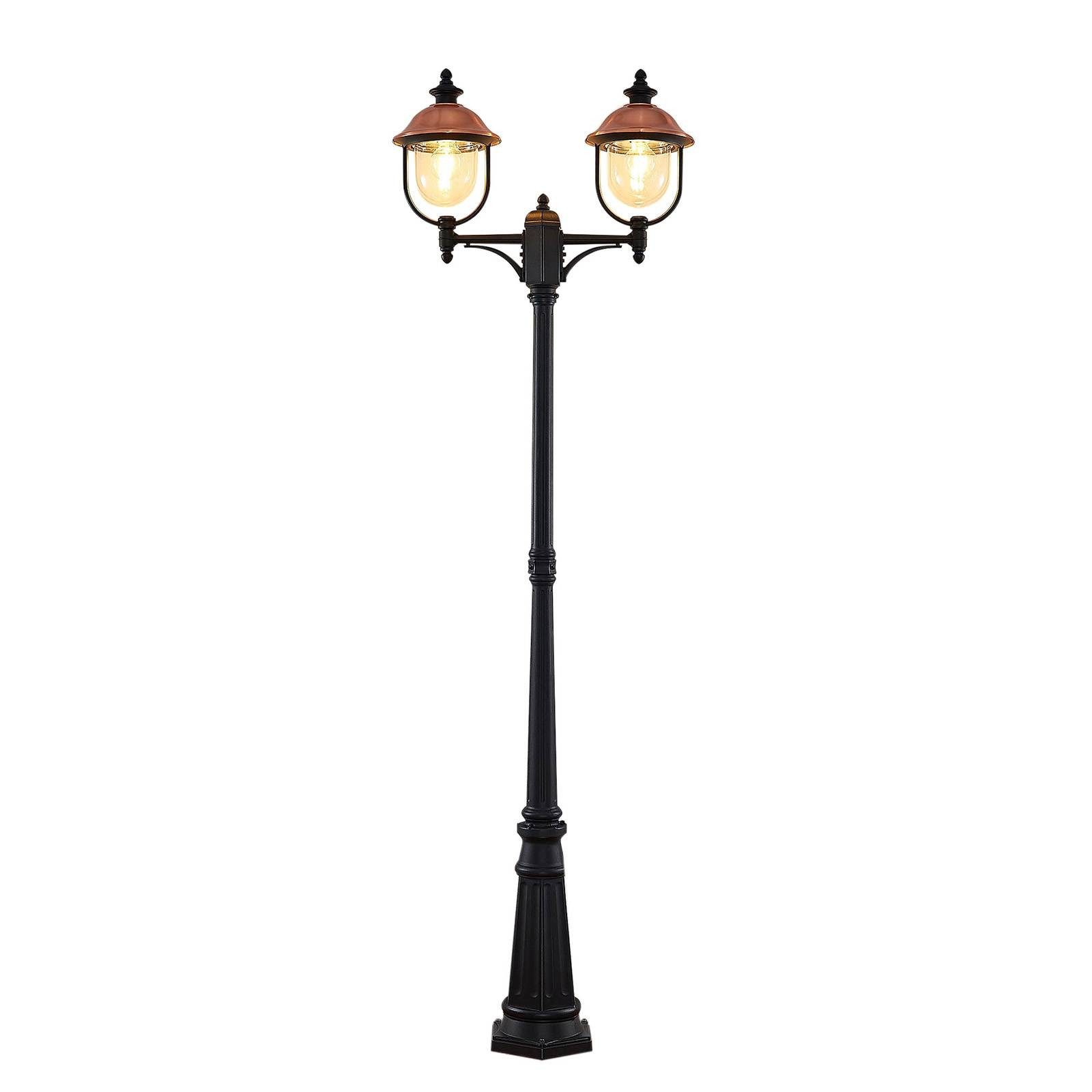 Lindby Außen-Stehlampe Clint, Metall, Kupfer IP44, 2 x 60 W