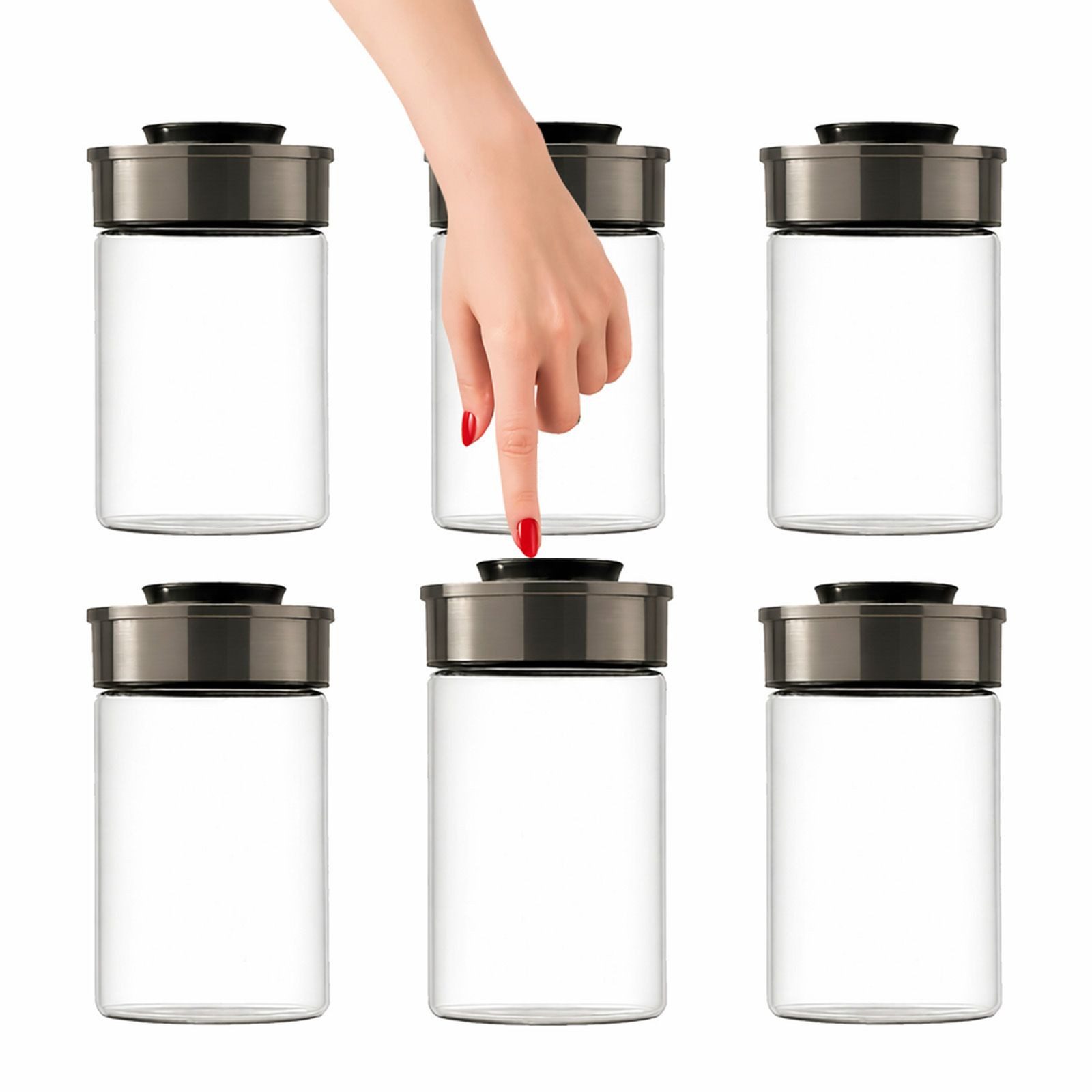 BURI Vorratsglas 6x Vakuum Vorratsglas Glas 1000ml Vorratsgläser Vakuumdeckel luftdicht, Glas