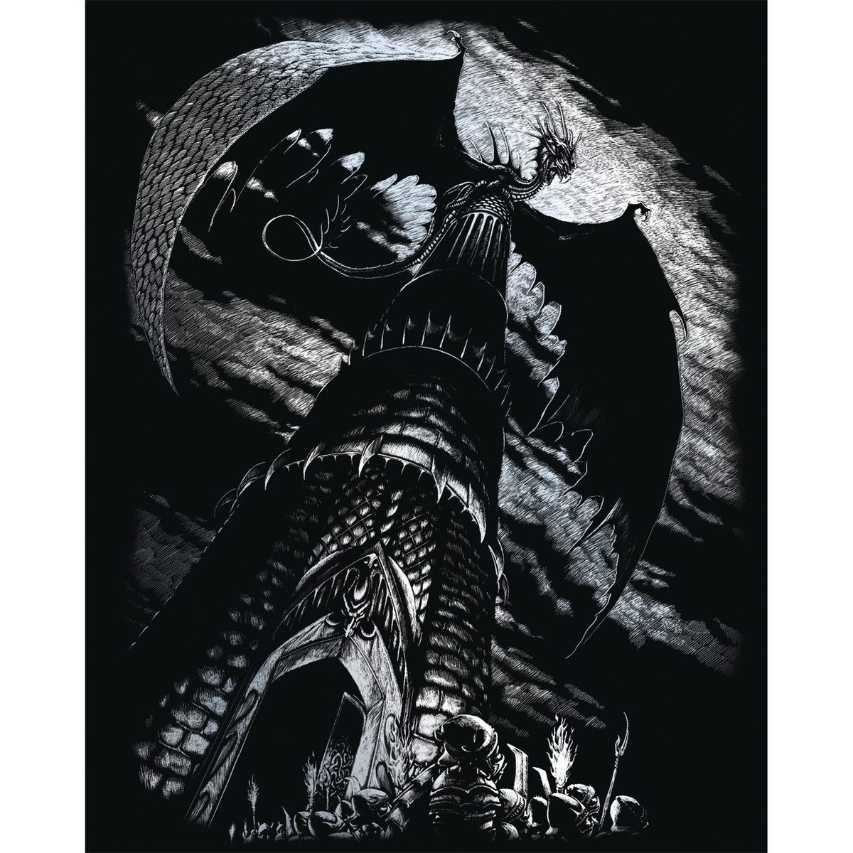 p:os Kreativset PRACHT Kratzbild Drache silber 20x25cm