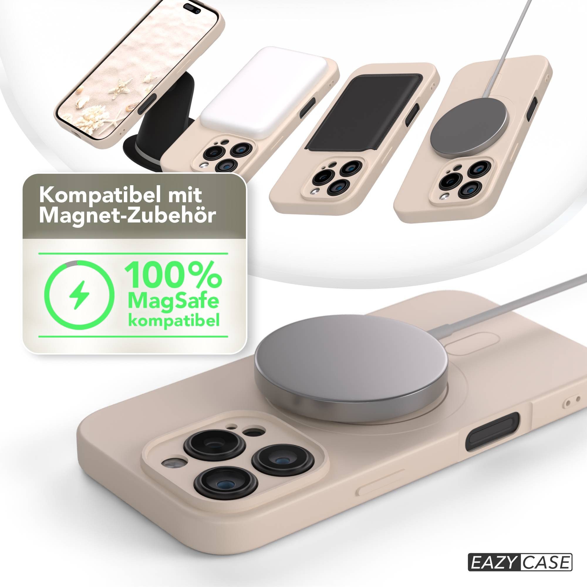 EAZY CASE Handyhülle für Apple iPhone 16 Pro Hülle Silikon 6,3 Zoll, Schutzcase mit MagSafe Slimcover Silikonschutzhülle elastisch Taupe – Bild 5 von 5