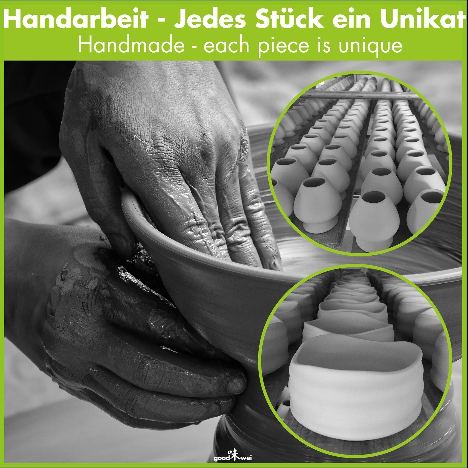 Goodwei Teeservice Matcha-Set "Pinku" 80 mit Teeschale, Matchabesen und Besenhalter (4-tlg), 1 Personen, Keramik, handgearbeitet