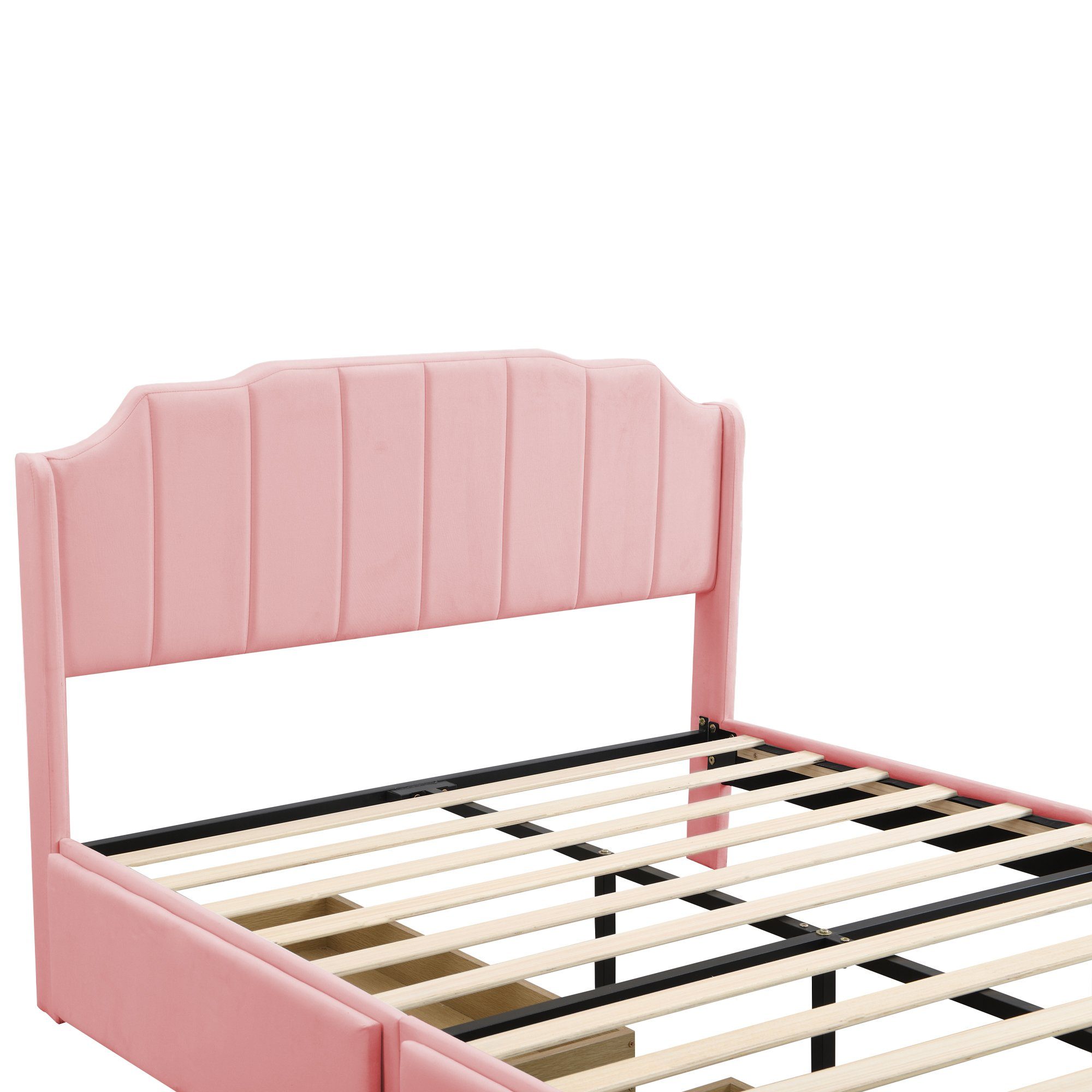 Polsterbett (Kinderbett), Doppelbett 140x200cm mit 2 Schubladen & Lattenrost, weicher Samt-Bezug