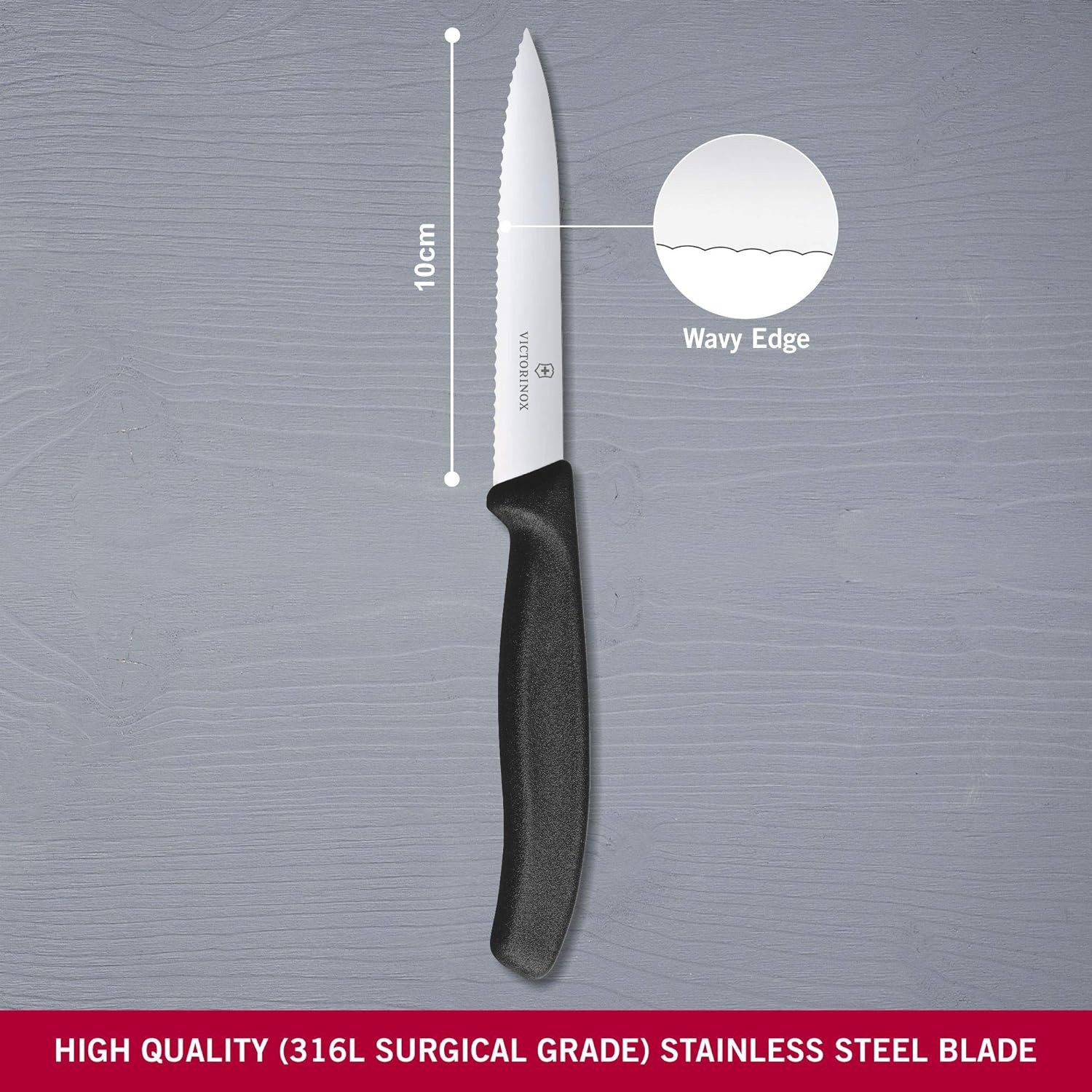 Victorinox Gemüsemesser Swiss Classic Gemüsemesser mit Wellenschliff, 6.7733, 25 cm, Extra scharfe Klinge, robuster Kunststoff-Griff, spülmaschinengeeignet