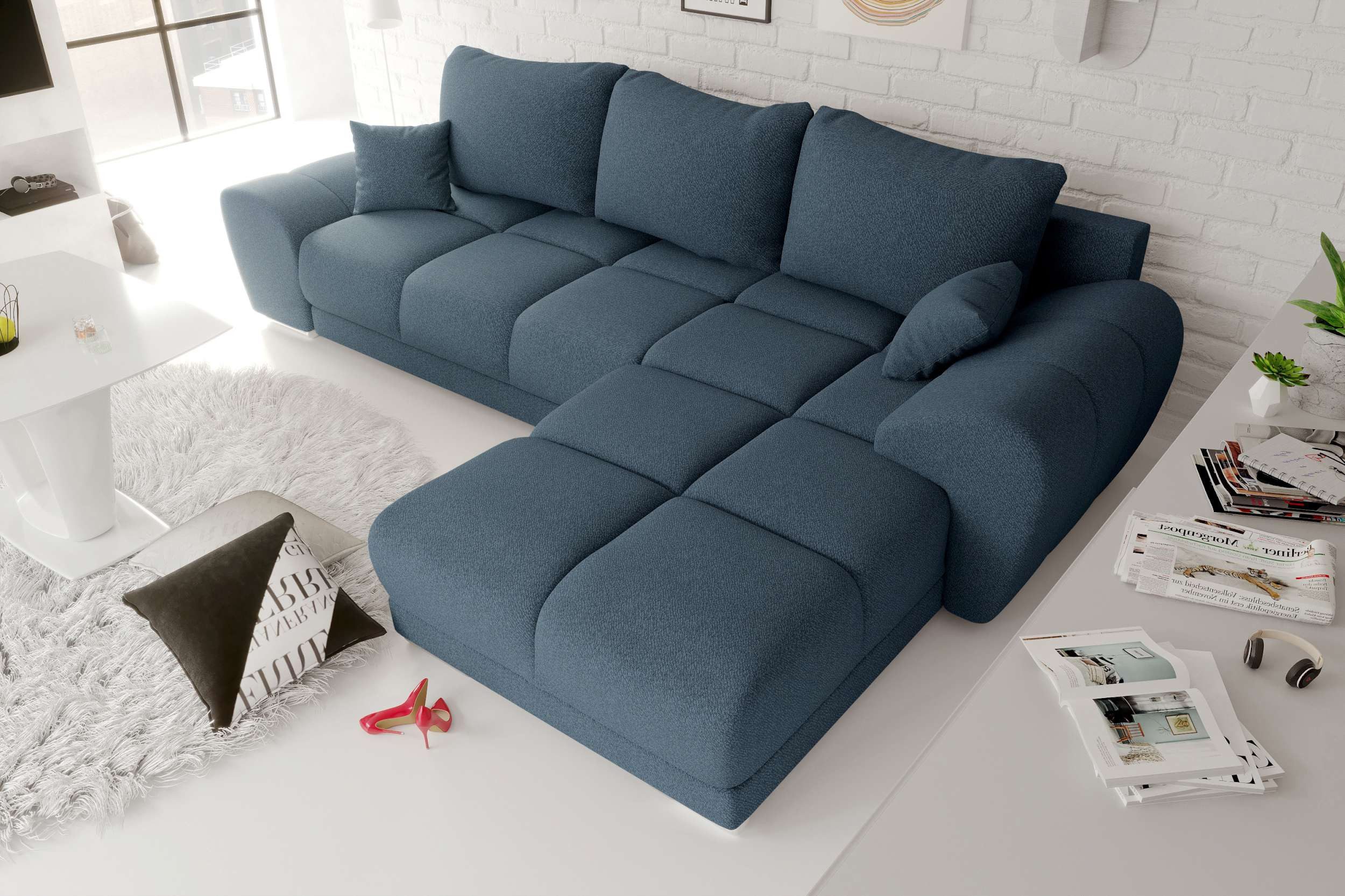 99rooms Ecksofa Antalya, Sofa L-Form, Eckcouch, mit Rückenkissen, Schlaffunktion, Strukturstoff NEVE