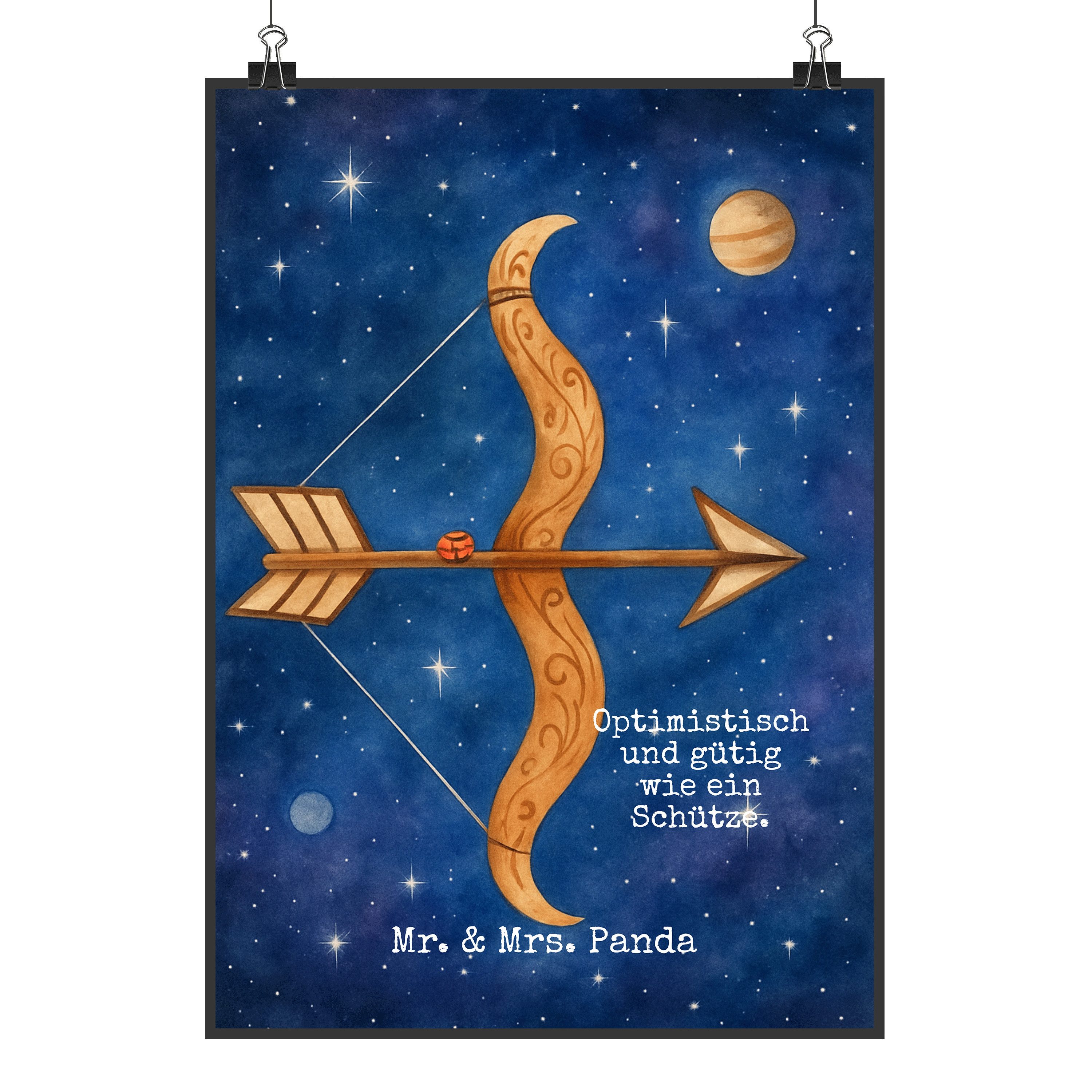 Mr. & Mrs. Panda Poster Sternzeichen Schütze Design, Bild DIN A5, Weiß, Geschenk Schützenfest, Sternzeichen Schütze (Packung), Geschenk Dezember Schütze Sternzeichen Wandbild