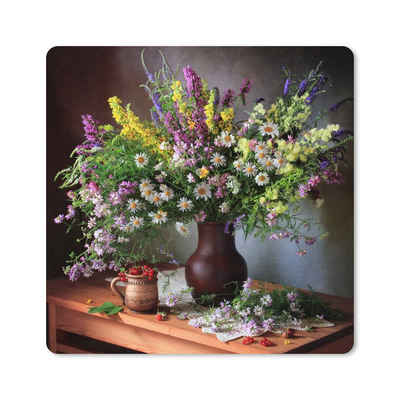 MuchoWow Gaming Mauspad Blumen - Tisch - Stilleben - Blumenstrauß - Vase (1-St), Gaming, Rutschfester Unterseite, Mausunterlage, 80x80 cm, XXL, Großes