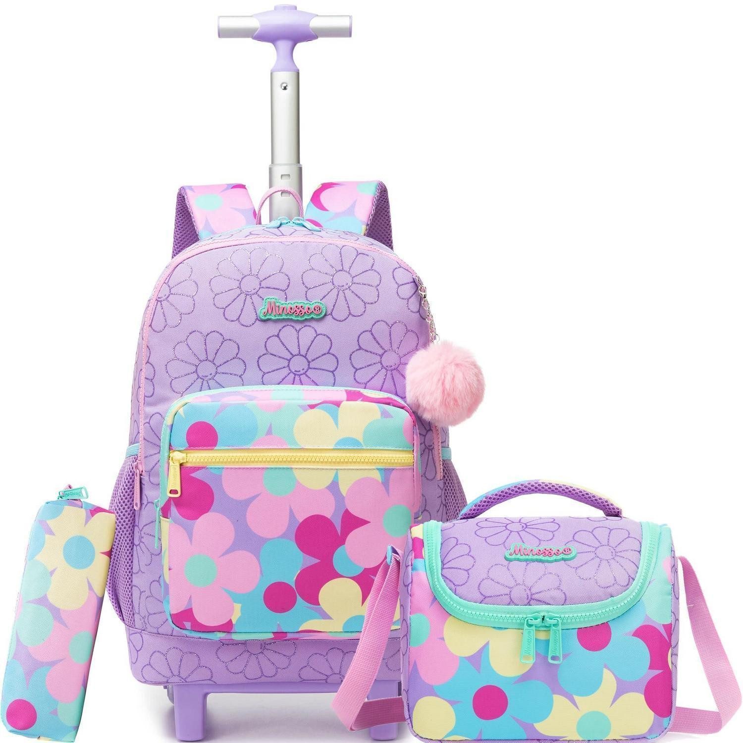LuxusKollektion Schulranzen Schulrucksack Trolley Mädchen Blumen Set mit Rollen