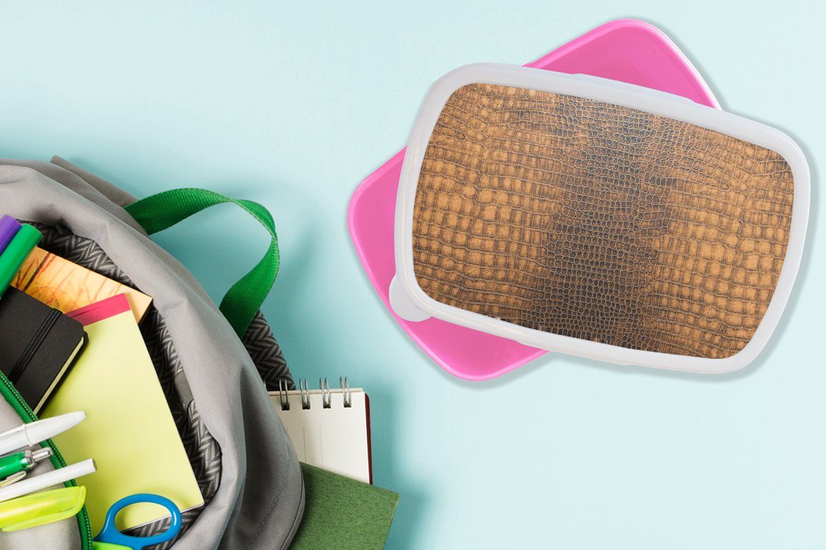 Lunchbox (2-tlg), Leder Textur rosa Brotbox Tierhaut, - Brotdose MuchoWow Erwachsene, für - Snackbox, Kinder, Kunststoff, Mädchen, Kunststoff