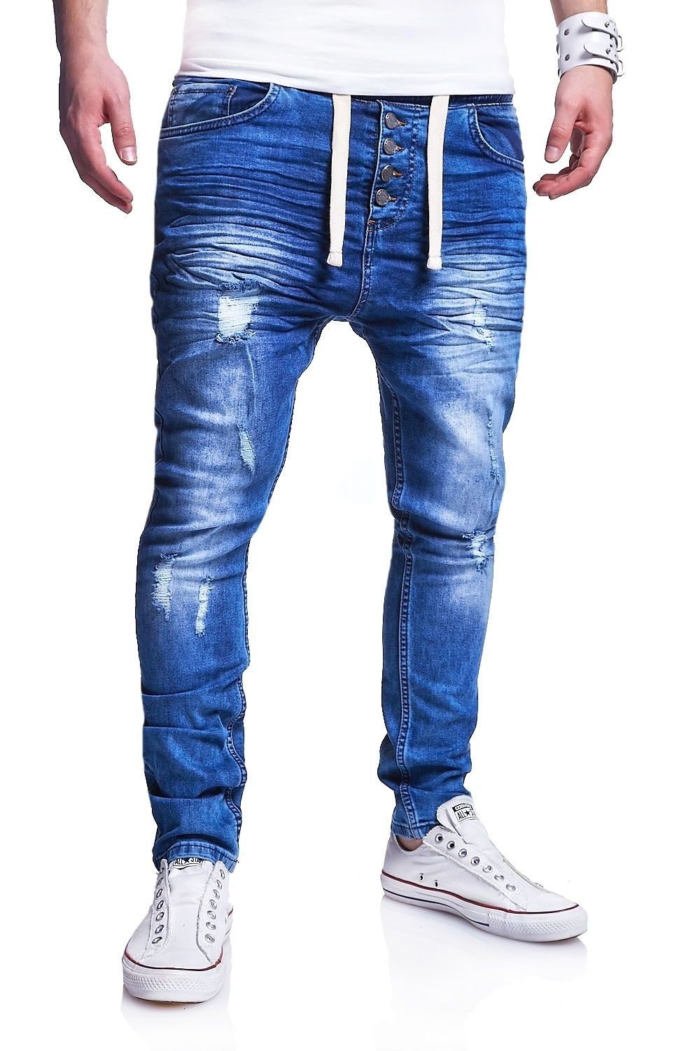 behype coolen Mood blau Jogger-Stil im Slim-fit-Jeans