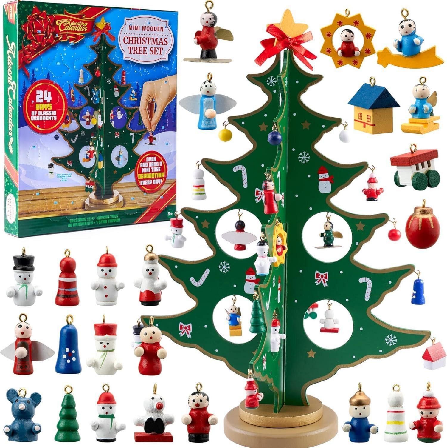 Adventskalender Adventskalender 2024 mit Hölzernen Weihnachtsbaum und 28