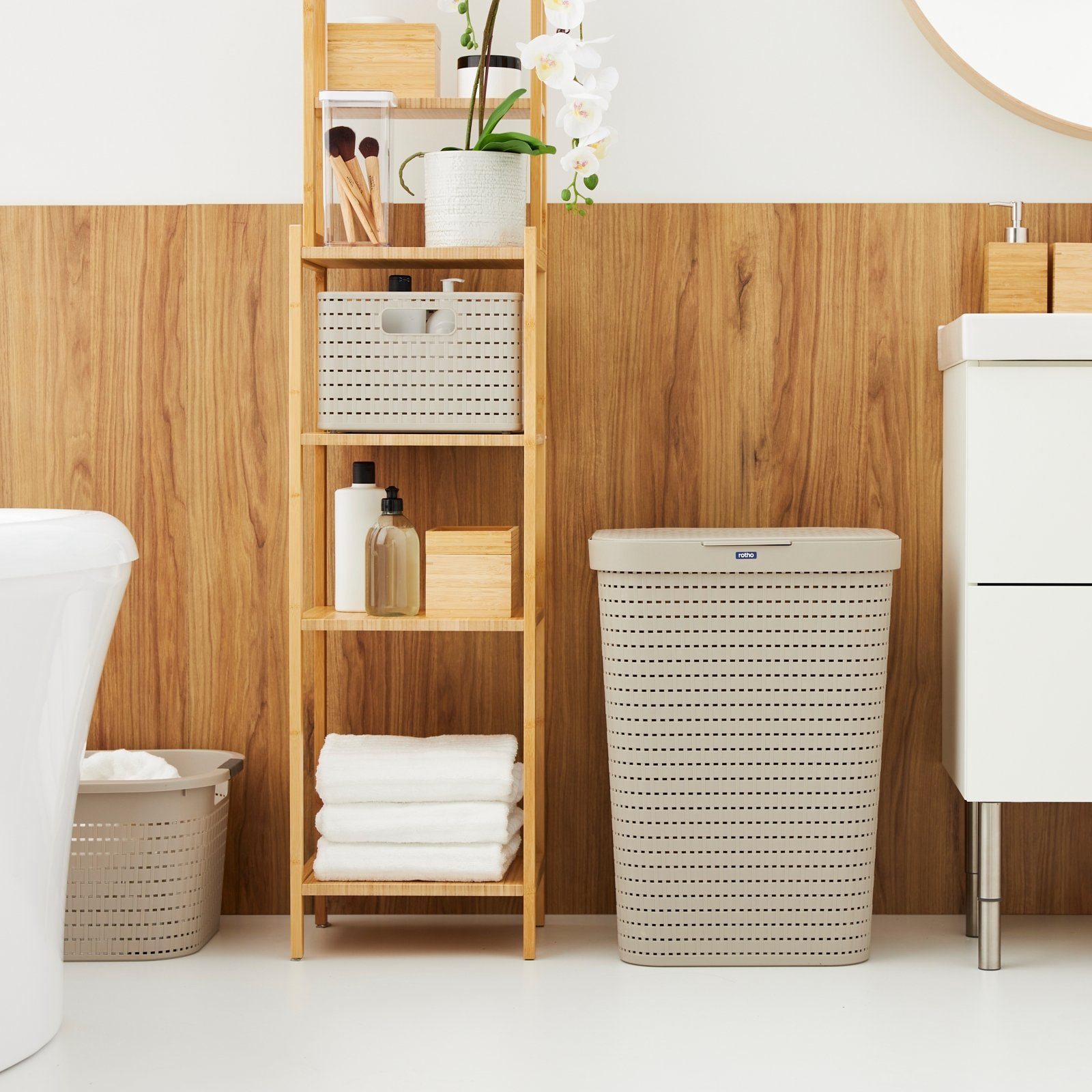 ROTHO Wäschekorb Country 2er-Set Wäschesammler 55l mit Deckel, Kunststoff ( günstig online kaufen