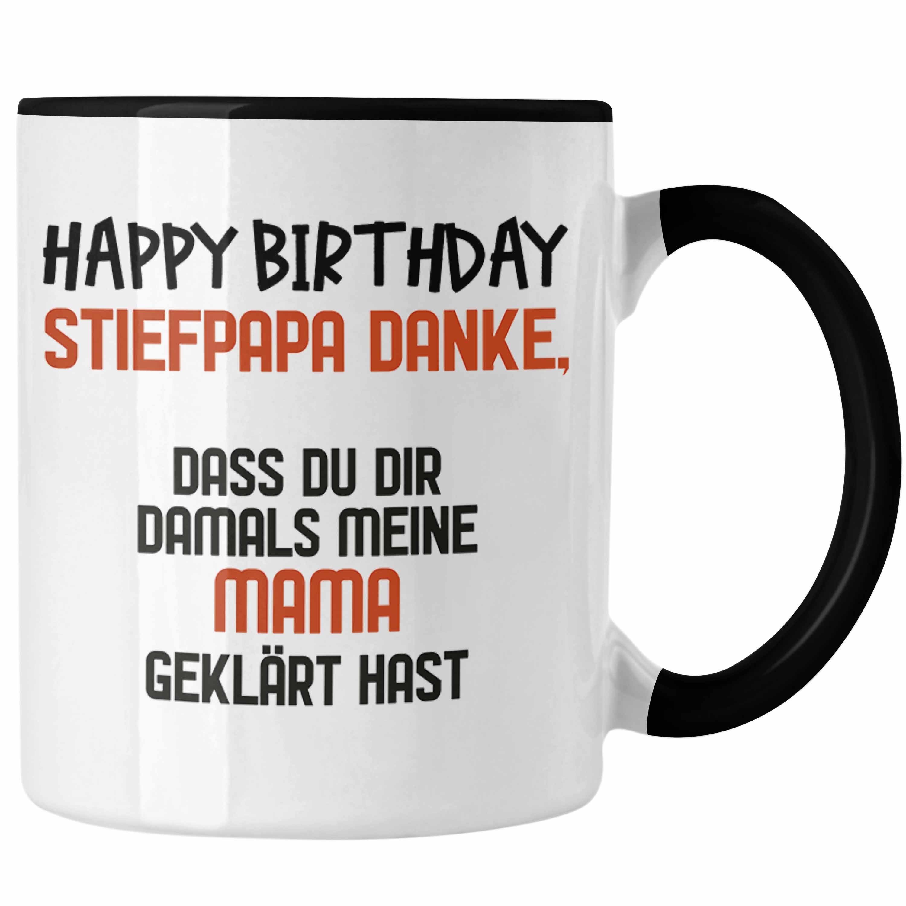 Trendation Stiefvater-Geschenktasse Mit Lustigem Spruch – Schwarz, Beidseitig Bedruckt, Spülmaschinenfest, Made In Germany