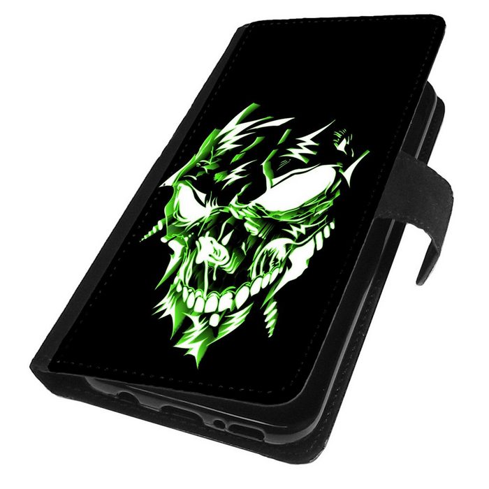 Traumhuelle Handyhülle Für Xiaomi Redmi Note 10 4G/ 10S / 10 Pro Hülle Motiv 44 Skull grün Handy Tasche Flip Case Book Etui Cover Silikon