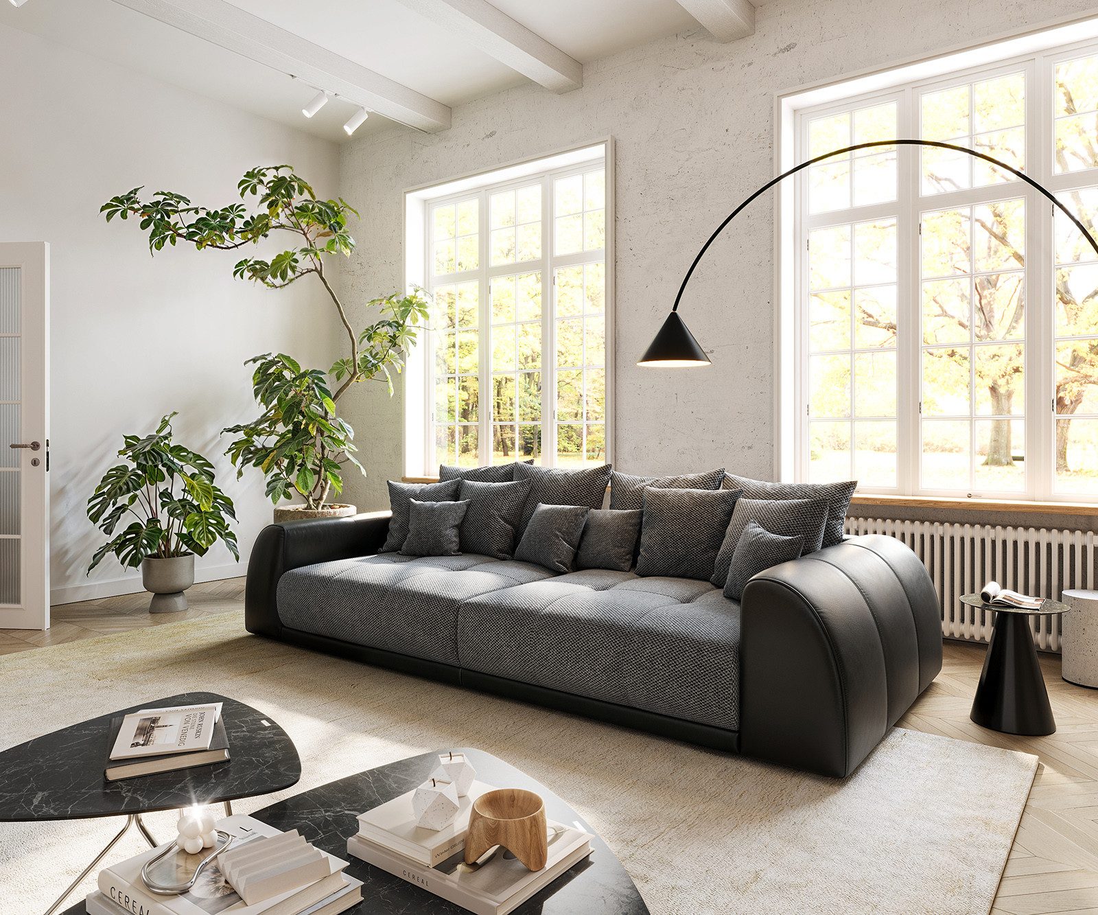 DELIFE Big-Sofa Violetta, Schwarz 310x135 cm inklusive Kissen Big-Sofa