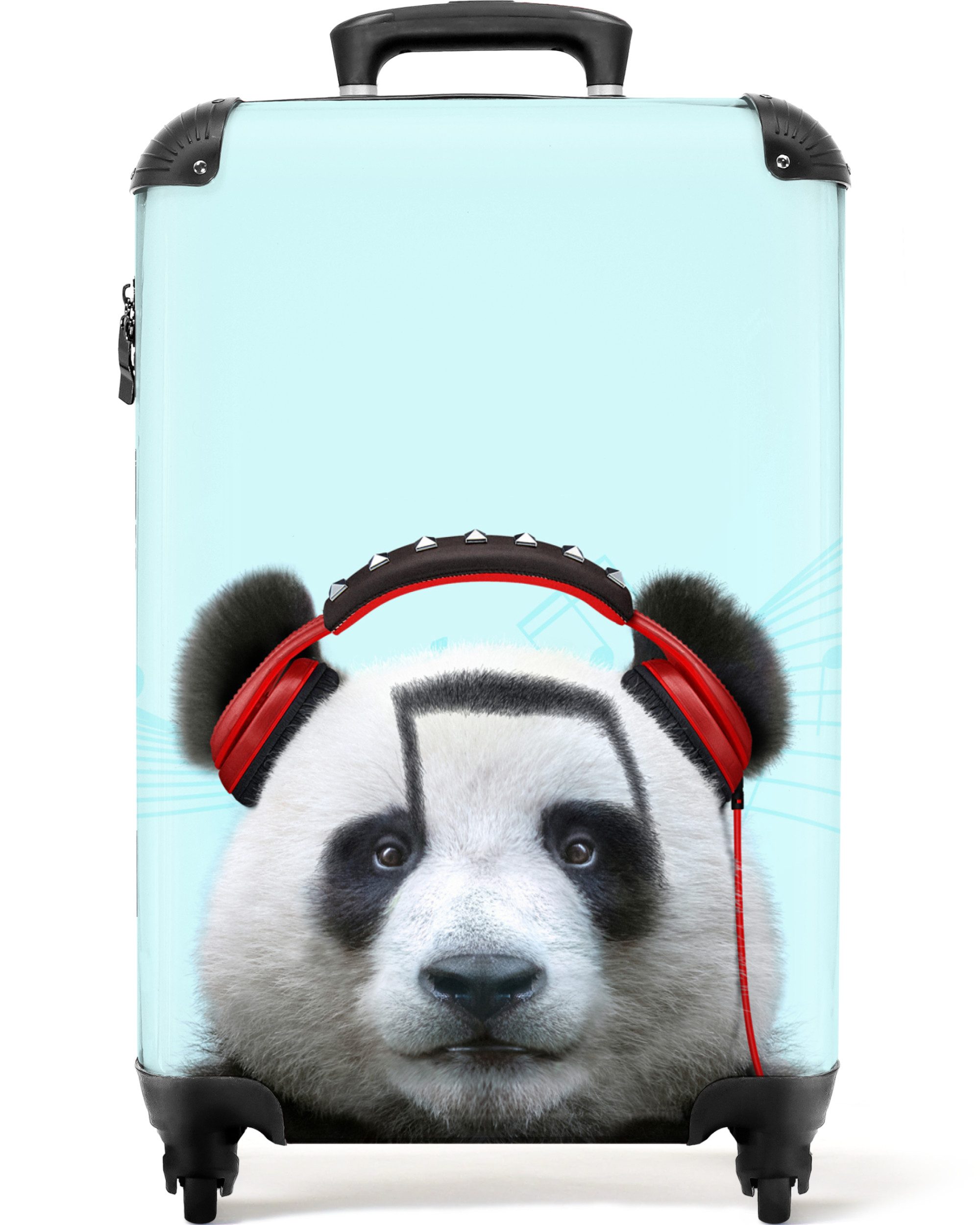 Hartschalen-Trolley Panda - Kopfhörer - Tier - Musiknoten - Rot 55x35x20cm