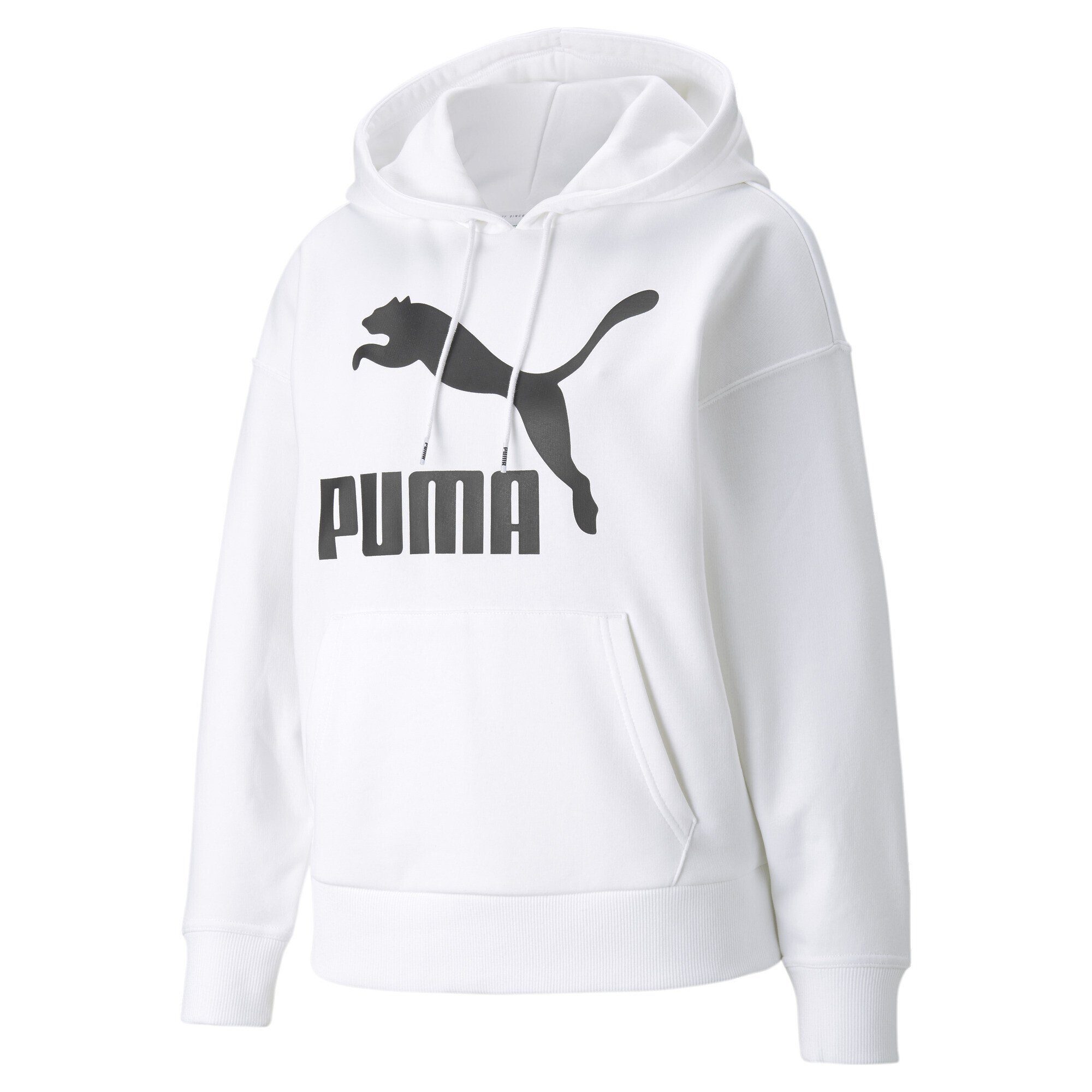 Damen White Hoodie PUMA Classics Black Logo Sweatshirt