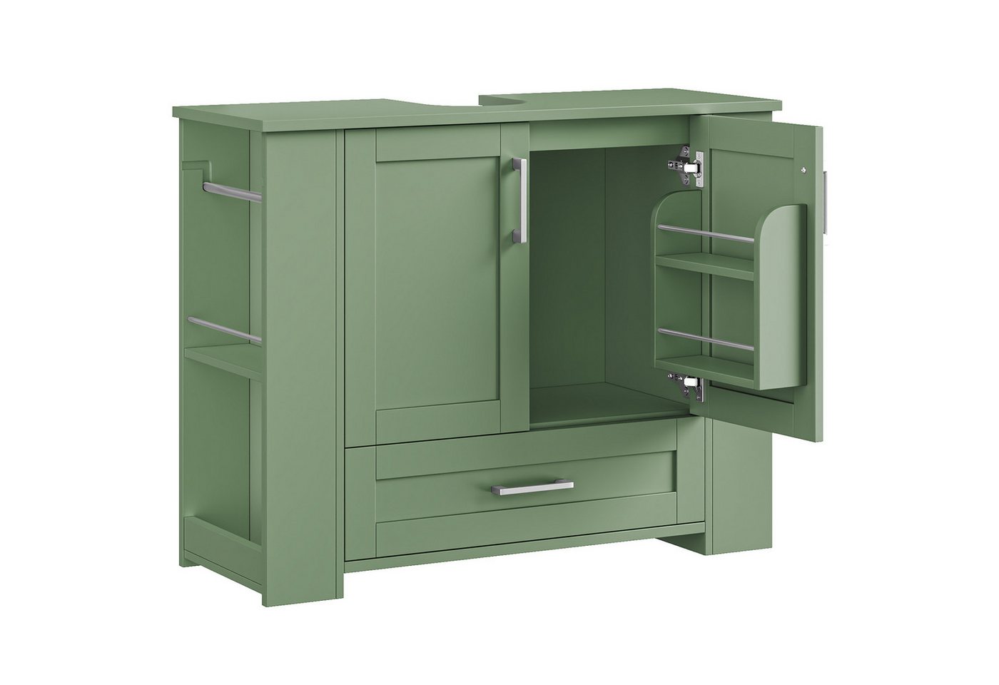 Homfa Waschbeckenunterschrank Unterschrank Badezimmerschrank 1 Schublade, 2 Türen, Seitliche Ablagen, Türfächer, Handtuchhalter