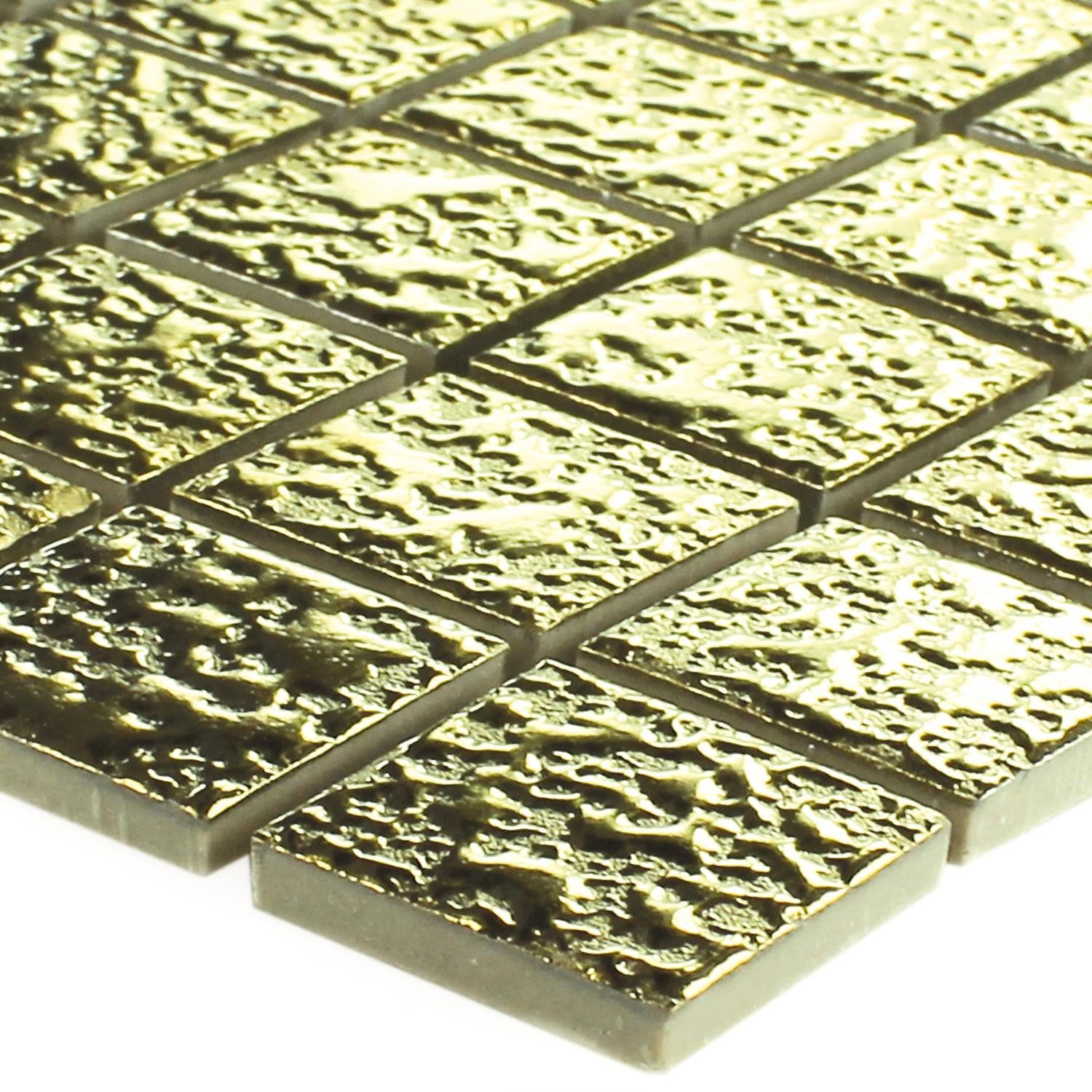 Mosafil Mosaikfliesen Mosaikfliesen Keramik Sherbrooke Gehämmert, Keramik 32.500x30.500, gold, Verlegefertig auf ein Netz geklebt - Wasserfest