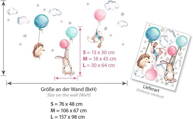 little DECO Wandtattoo »Little Deco Wandtattoo Igel Maus und Hase mit Luftballon«-Otto