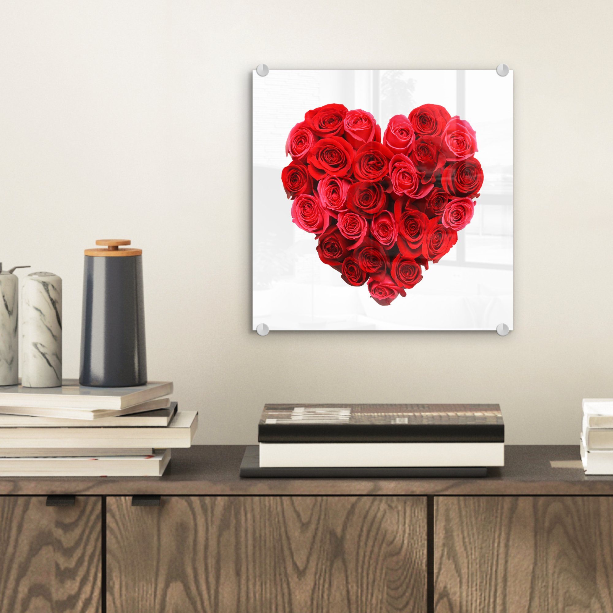 MuchoWow Acrylglasbild Rosen - Rot - Herz, Inkl. Aufhängung, Bilder auf Gla günstig online kaufen
