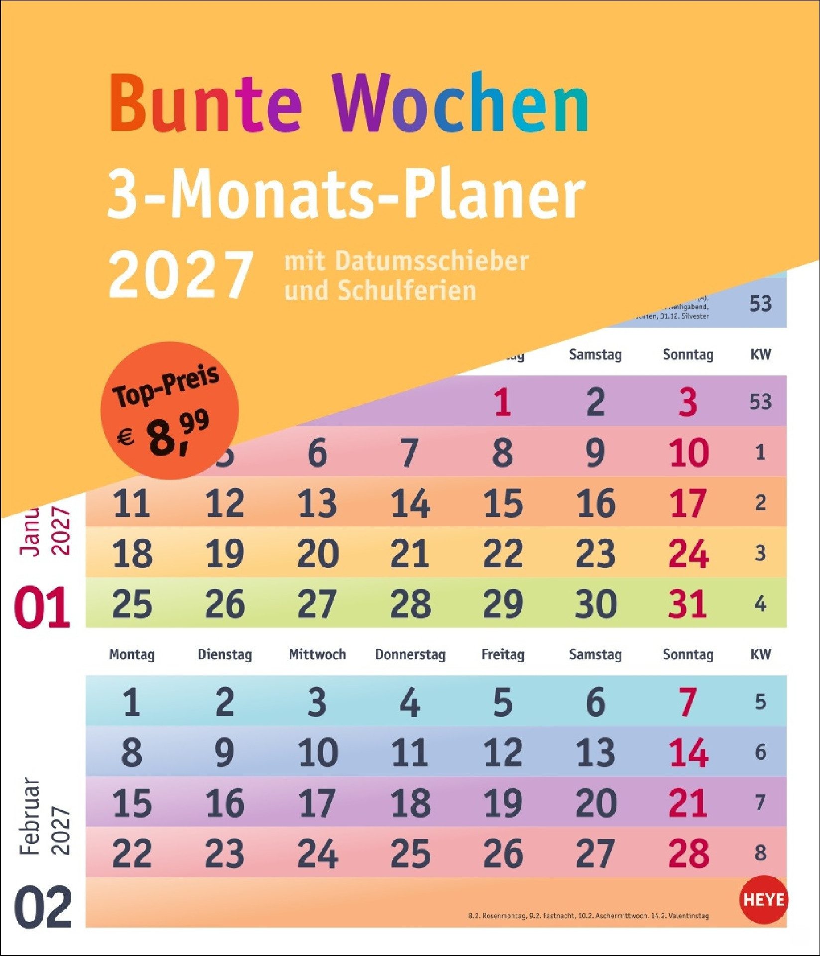 Athesia Kalenderverlag Wandkalender Bunte Wochen 3-Monatsplaner 2027