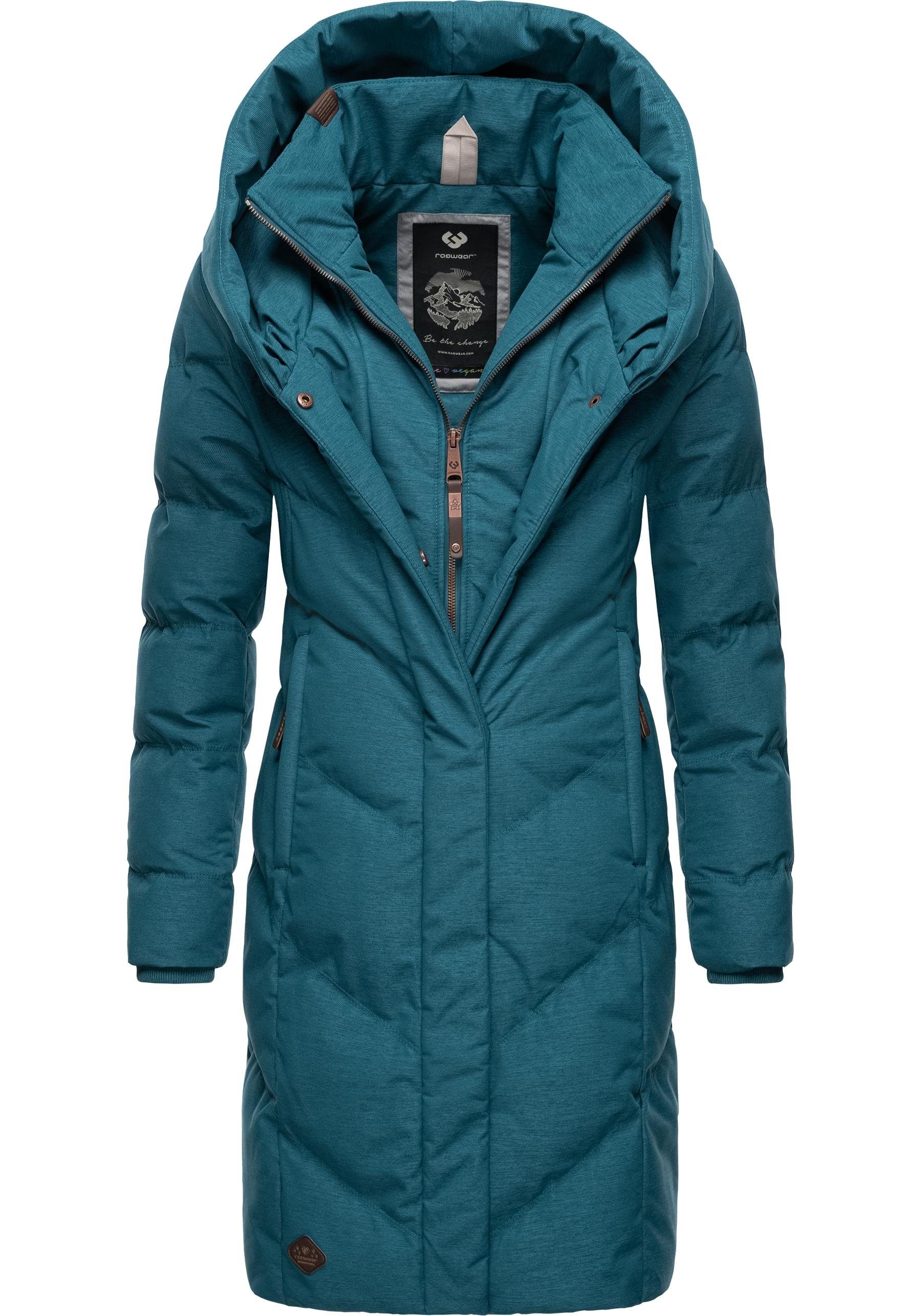 Ragwear Steppmantel Natalka Melange wasserdichter Damen Wintermantel mit gefütterter Kapuze