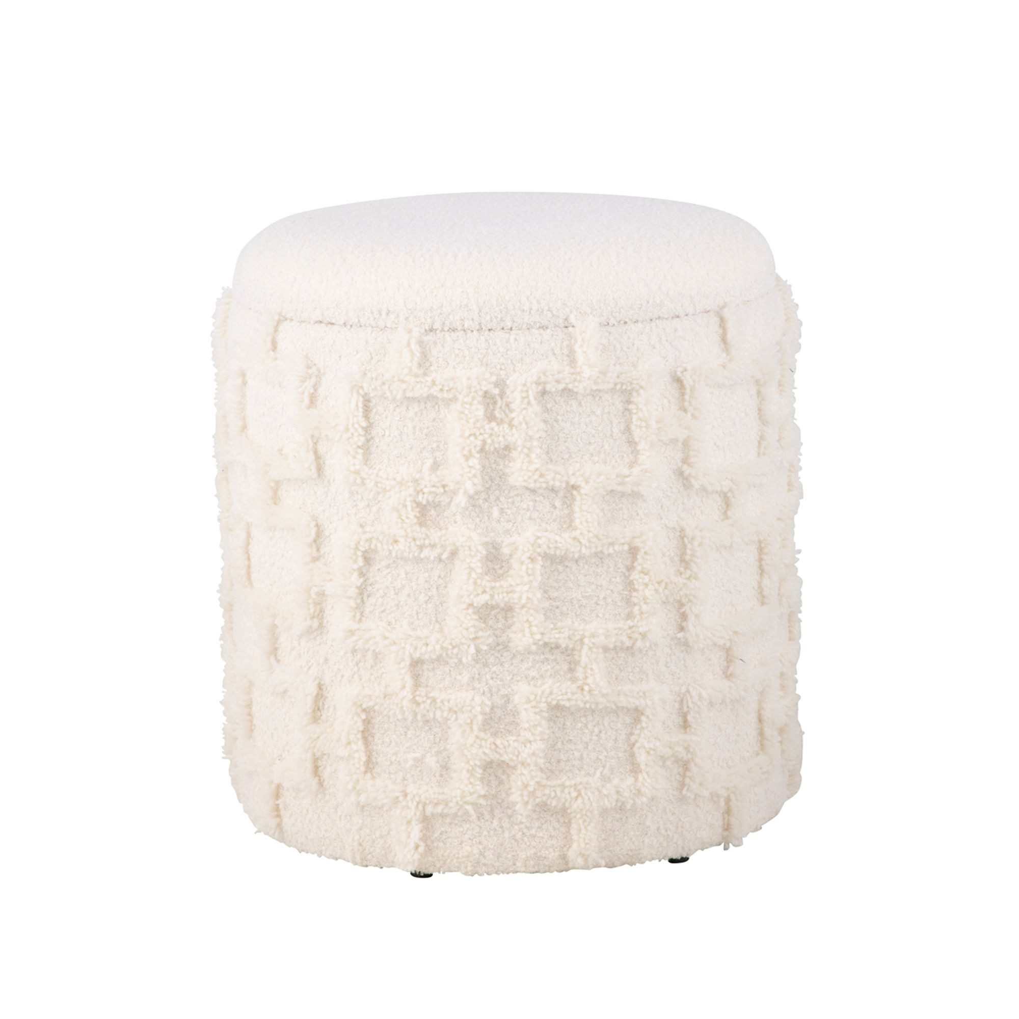 Wohnling Stauraumhocker Hocker mit Stauraum Stoff Creme Sitzhocker Ottoman Rund 40 cm Modern (Stoff 40 cm, Hocker mit Stauraum Rund Modern), Dekohocker Creme Klein, Sitzhocker Gepolstert