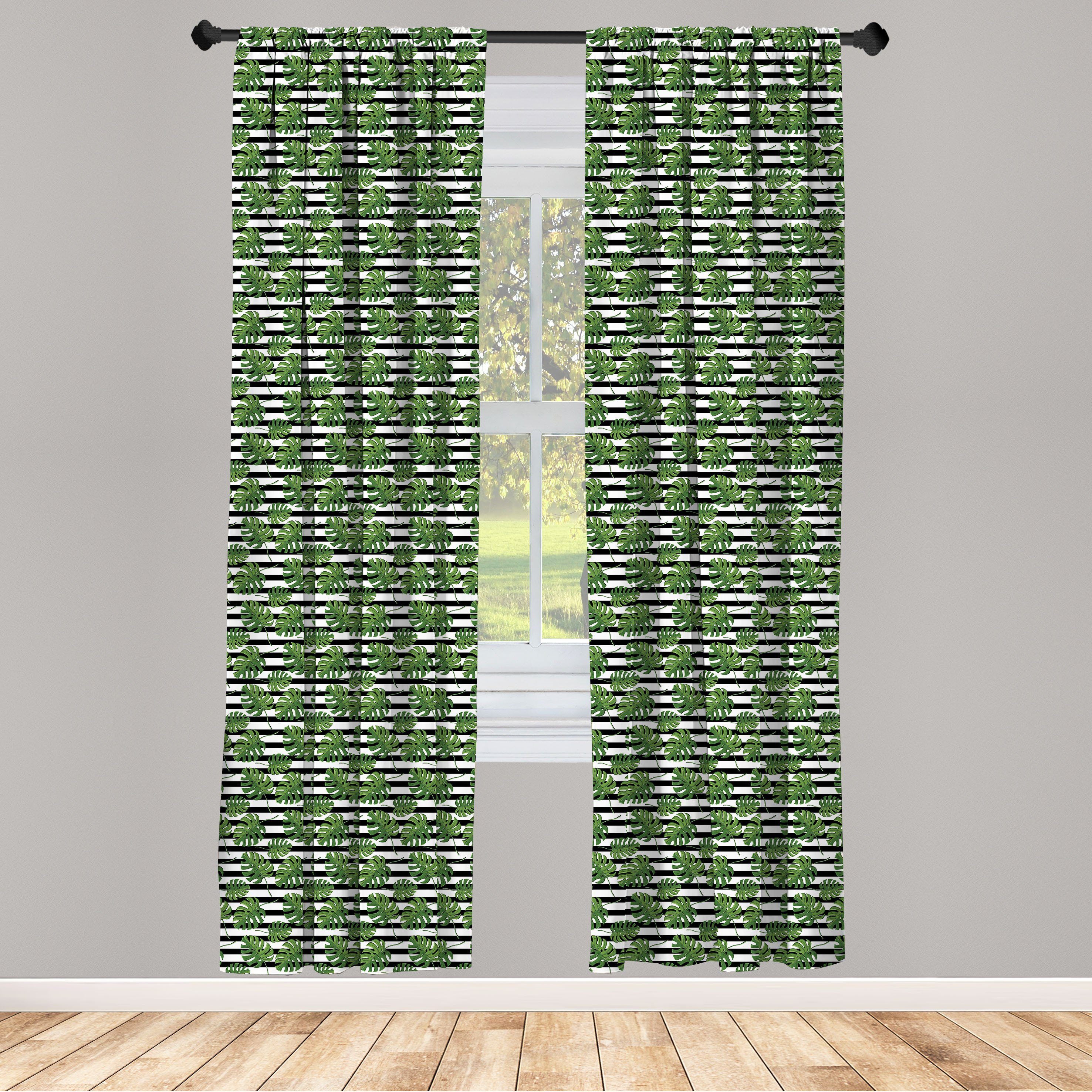Gardine Vorhang für Wohnzimmer Schlafzimmer Dekor, Abakuhaus, Microfaser, Philodendron Blätter auf Streifen