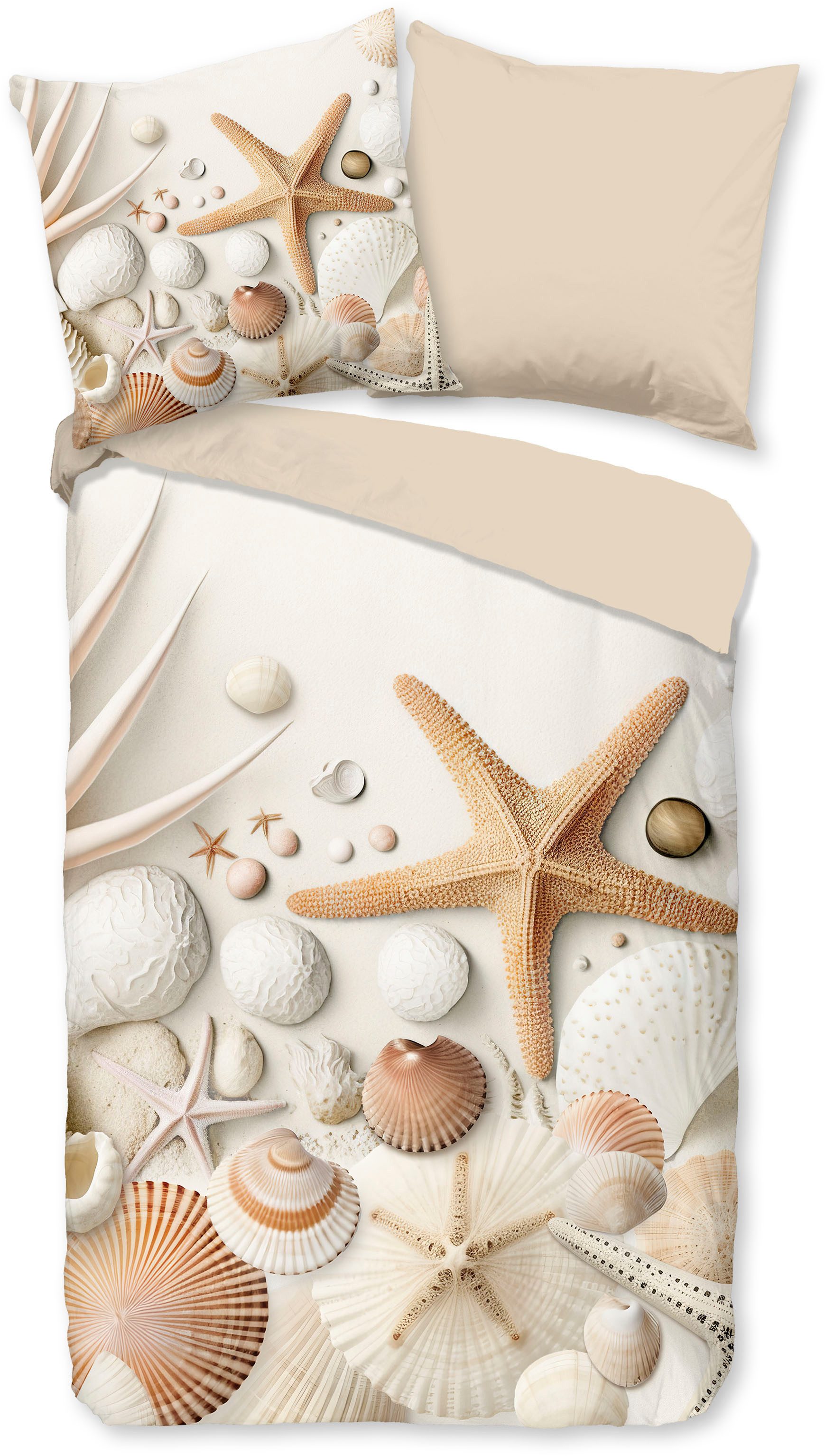 good morning Wendebettwäsche Cote, Renforcé, 3 teilig, 100% Baumwolle, Renforcé, Reißverschluss, Wendeoptik, strand, Seestern