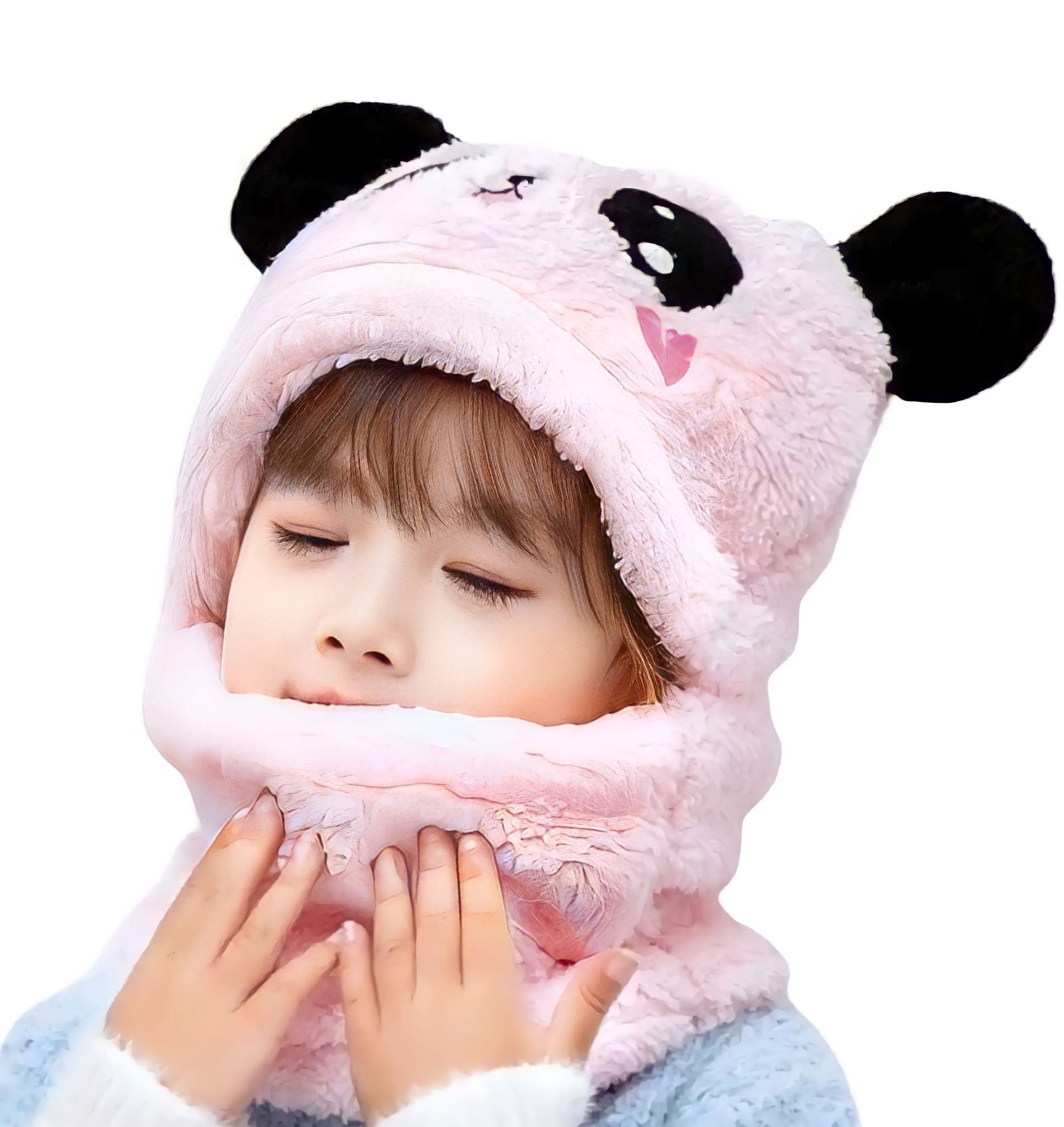 fashionshowcase Plüschmütze Kinder Winter Mütze mit Schal Schlauchmütze Schlupfmütze 2-6 Jahre Wind- und kälteschutz durch vollflächigen Fleece