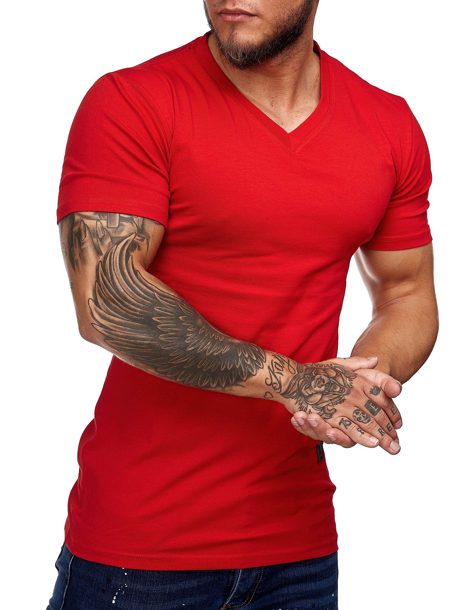 OneRedox T-Shirt 9031ST (Shirt Polo 1-tlg) Tee, Freizeit Rot Fitness Kurzarmshirt Casual