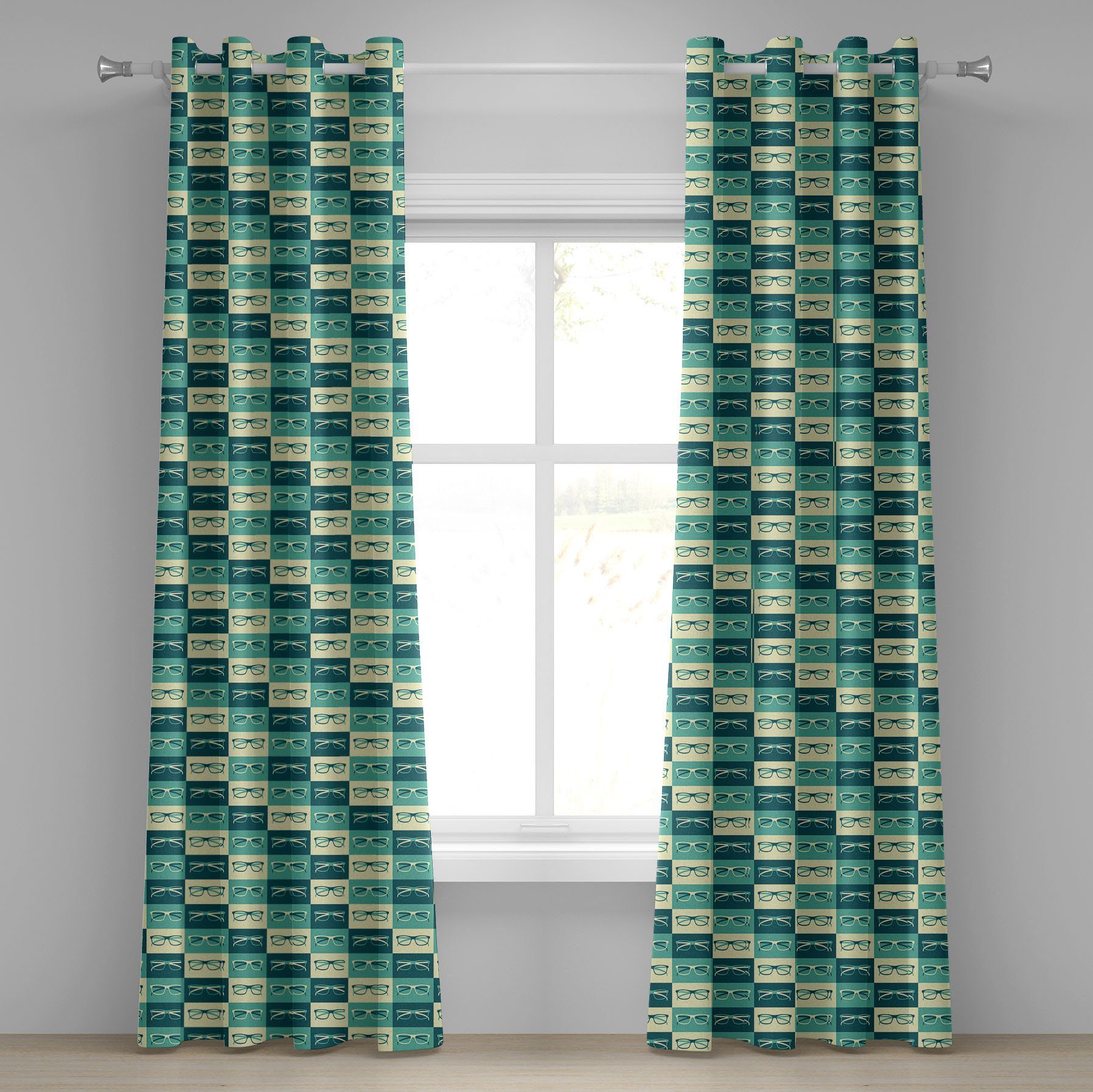 Indie Schlafzimmer Abakuhaus, für Wohnzimmer, kühlen Gardine Dekorative Weinlese-Brillen 2-Panel-Fenstervorhänge