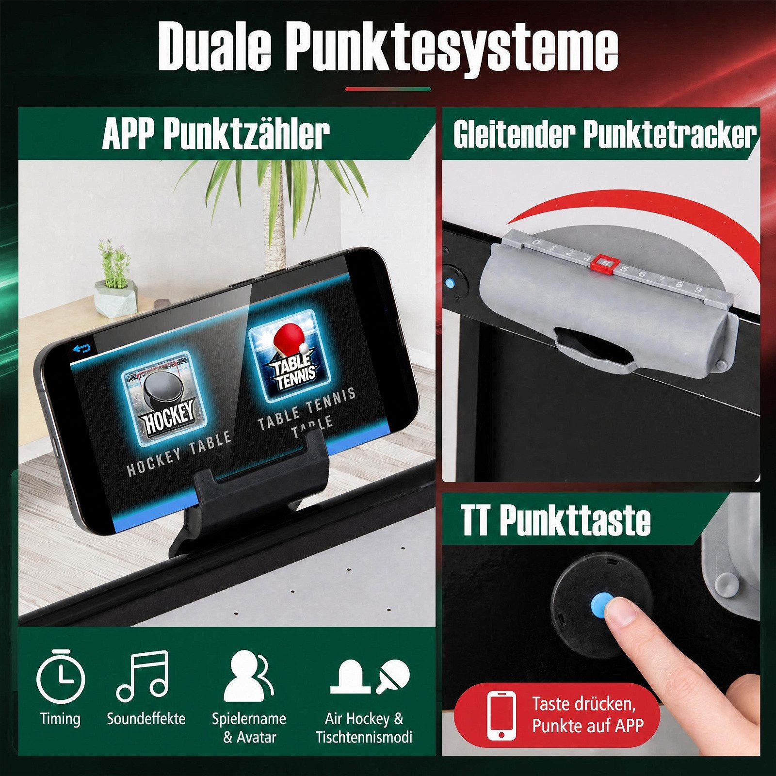 COSTWAY Air-Hockeytisch 2 in 1 Spieltisch mit Motor & App, Hockeytisch – Bild 3 von 5